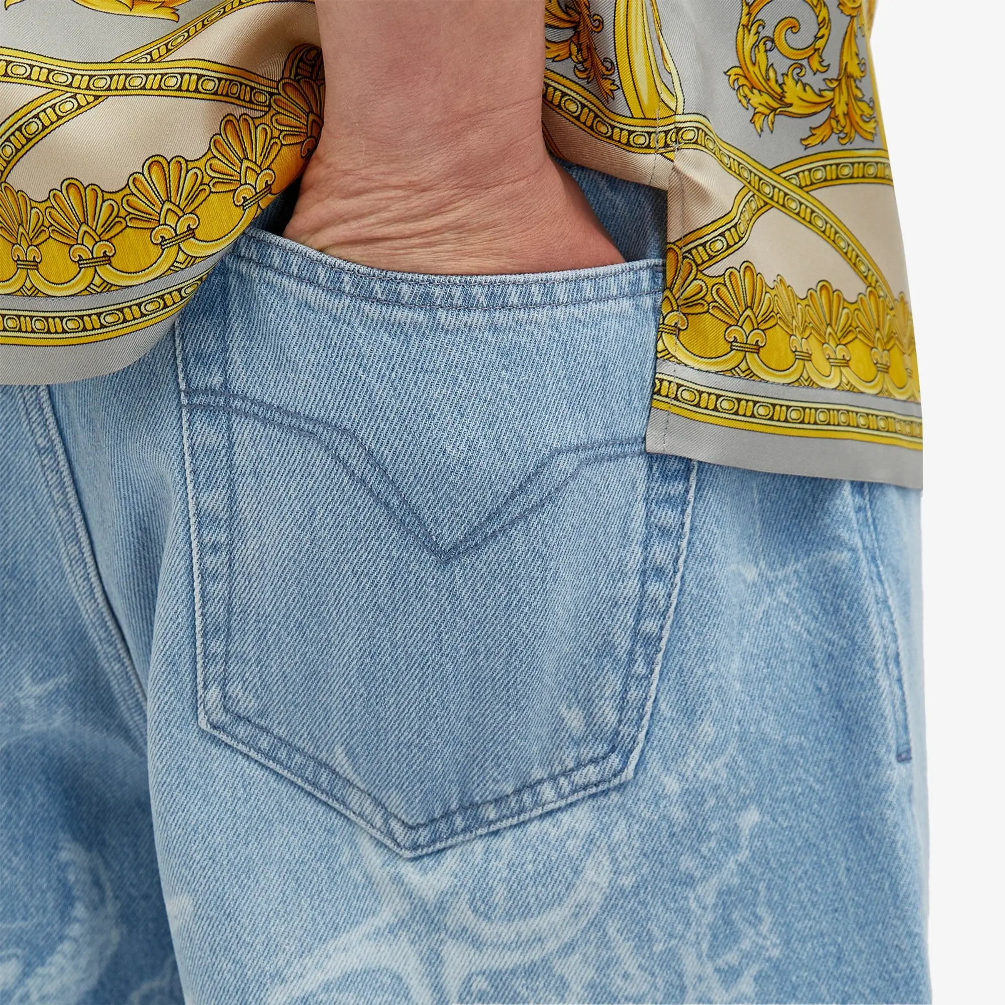 Versace Men's Long Line Denim Short Light Blue
