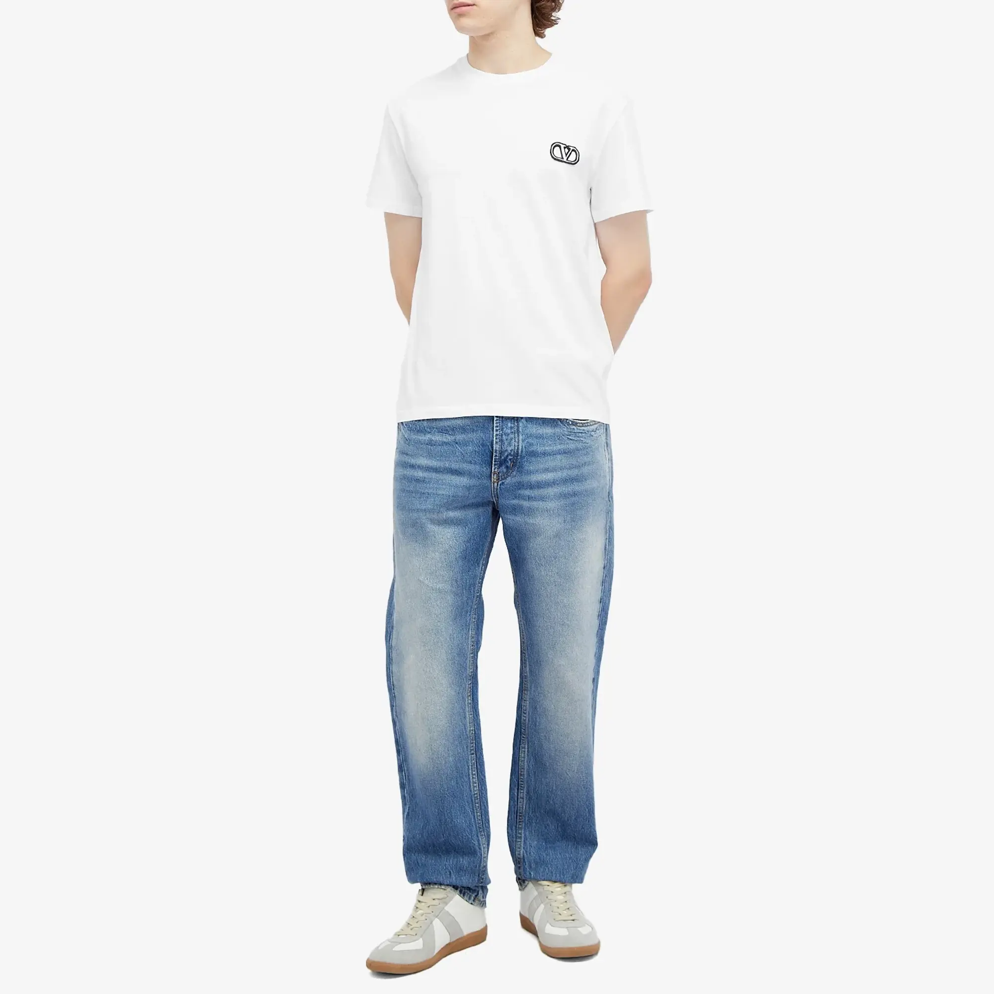 Valentino Men's Small V Logo T Shirt White
