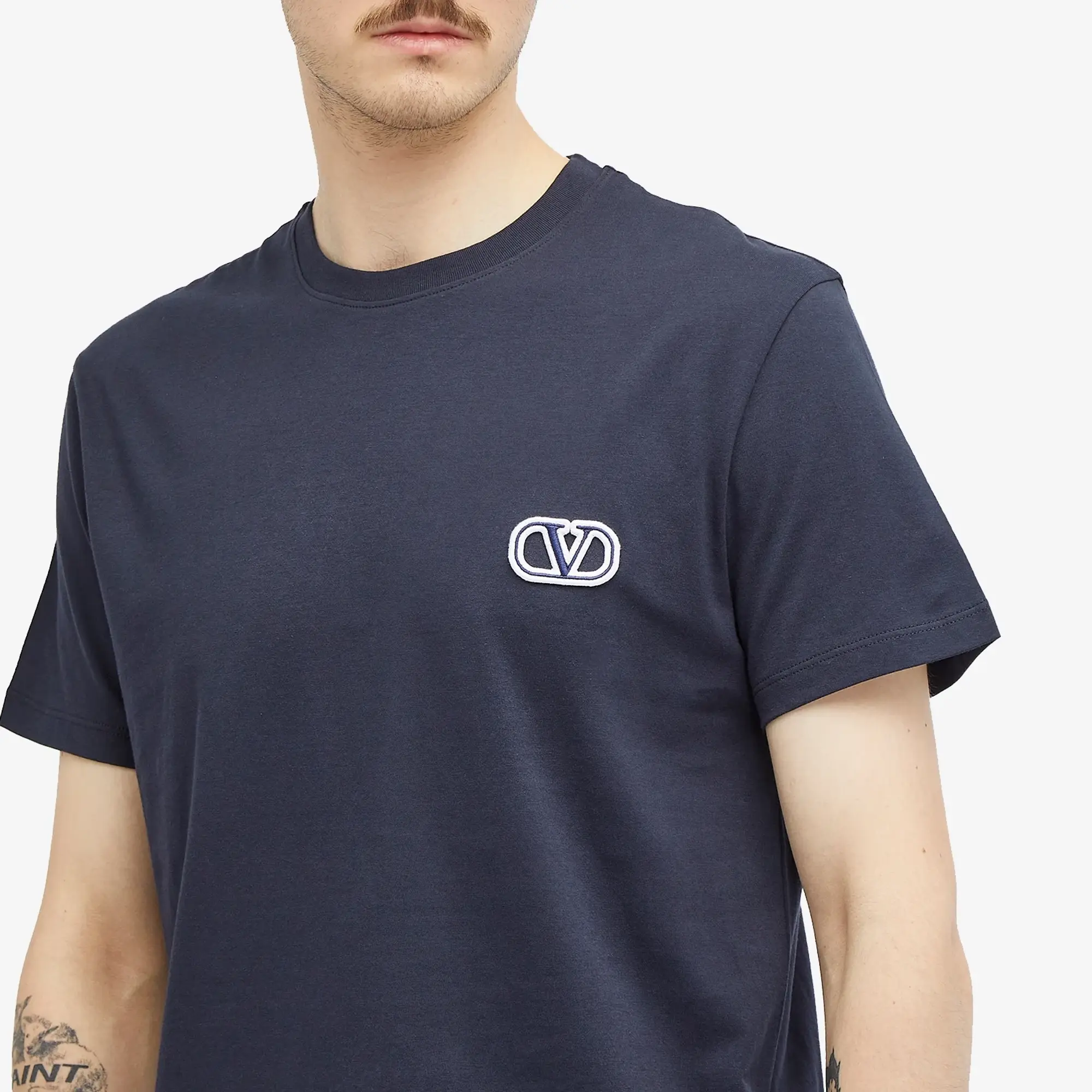 Valentino Men's Small V Logo T Shirt Navy
