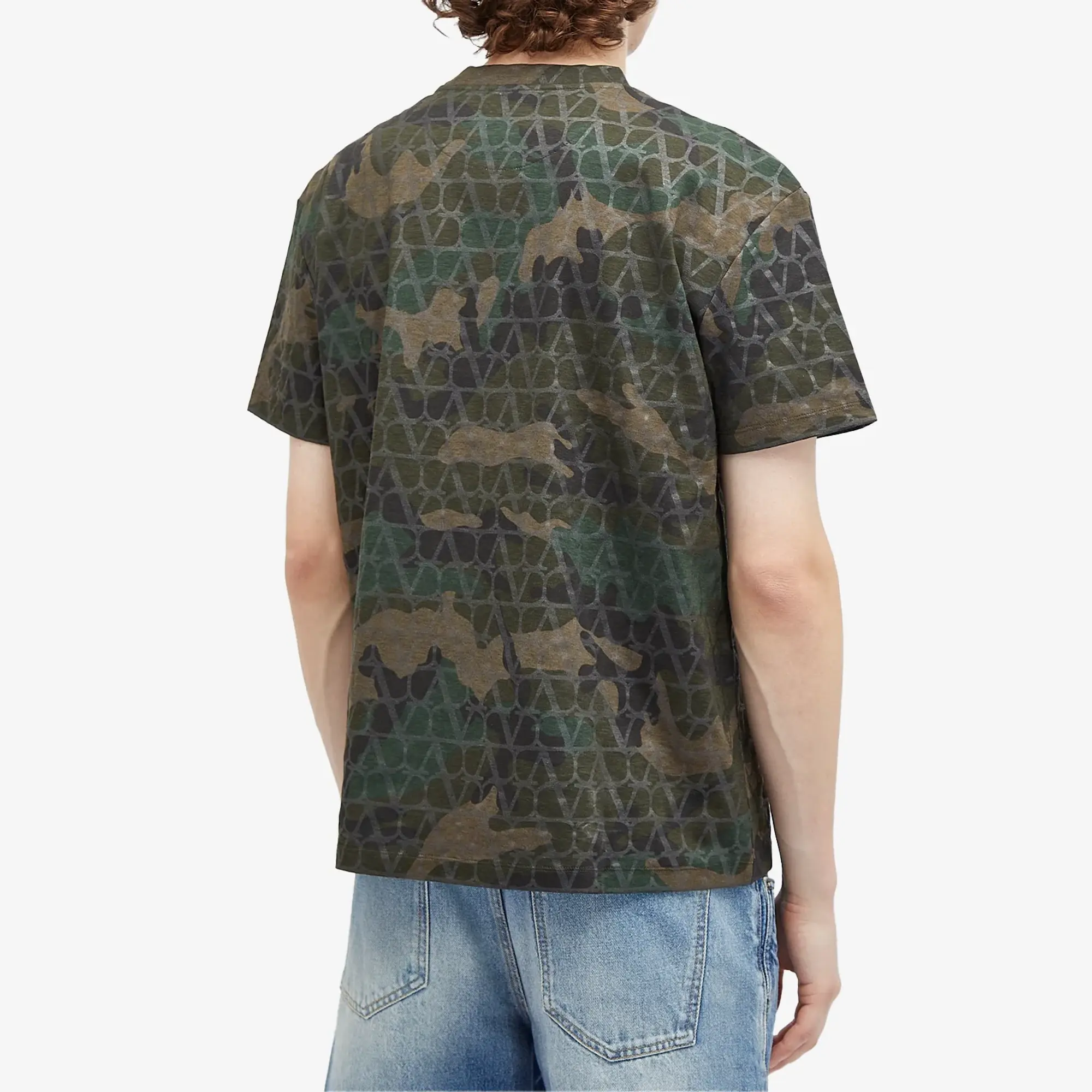 Valentino Men's V Logo Camo T Shirt Army