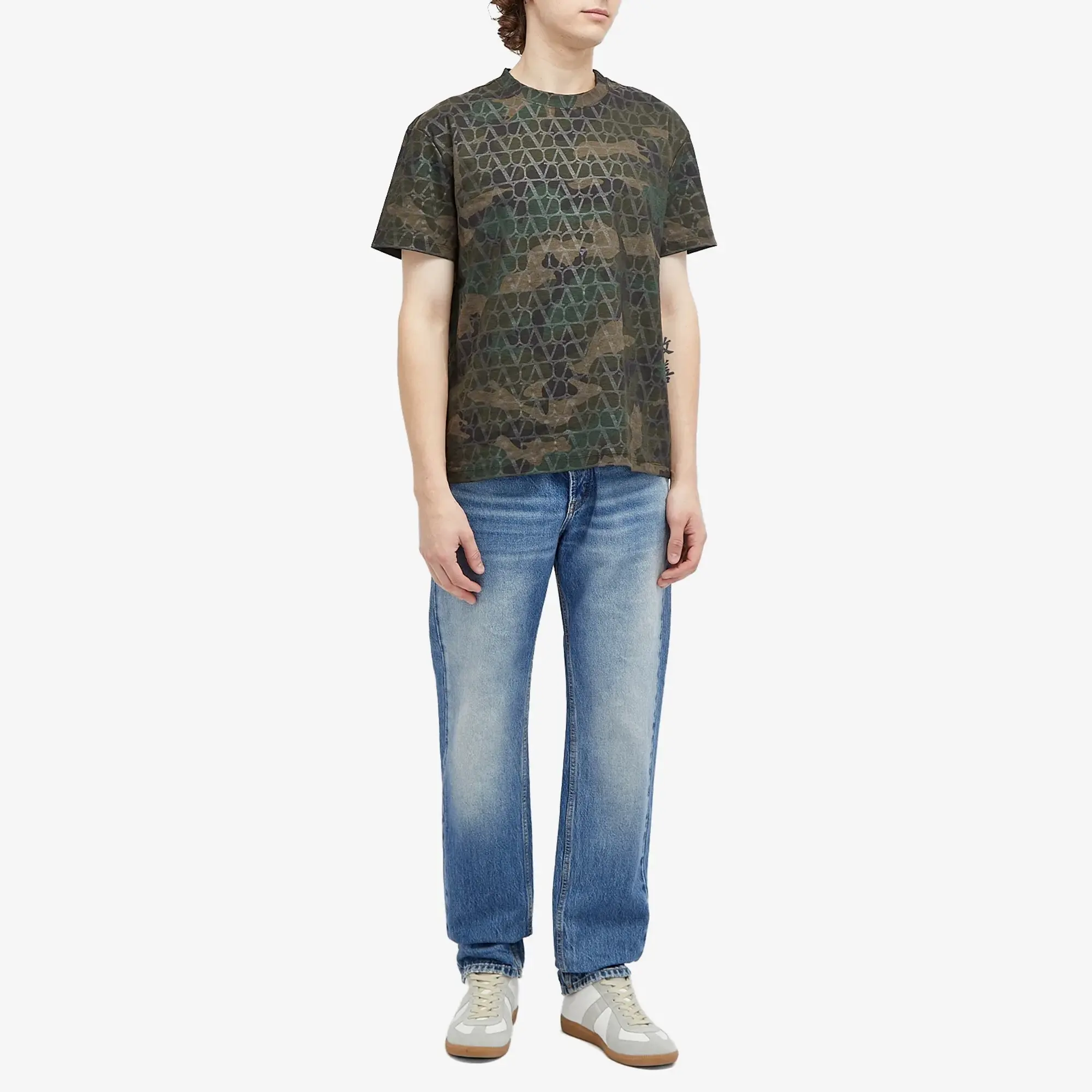 Valentino Men's V Logo Camo T Shirt Army