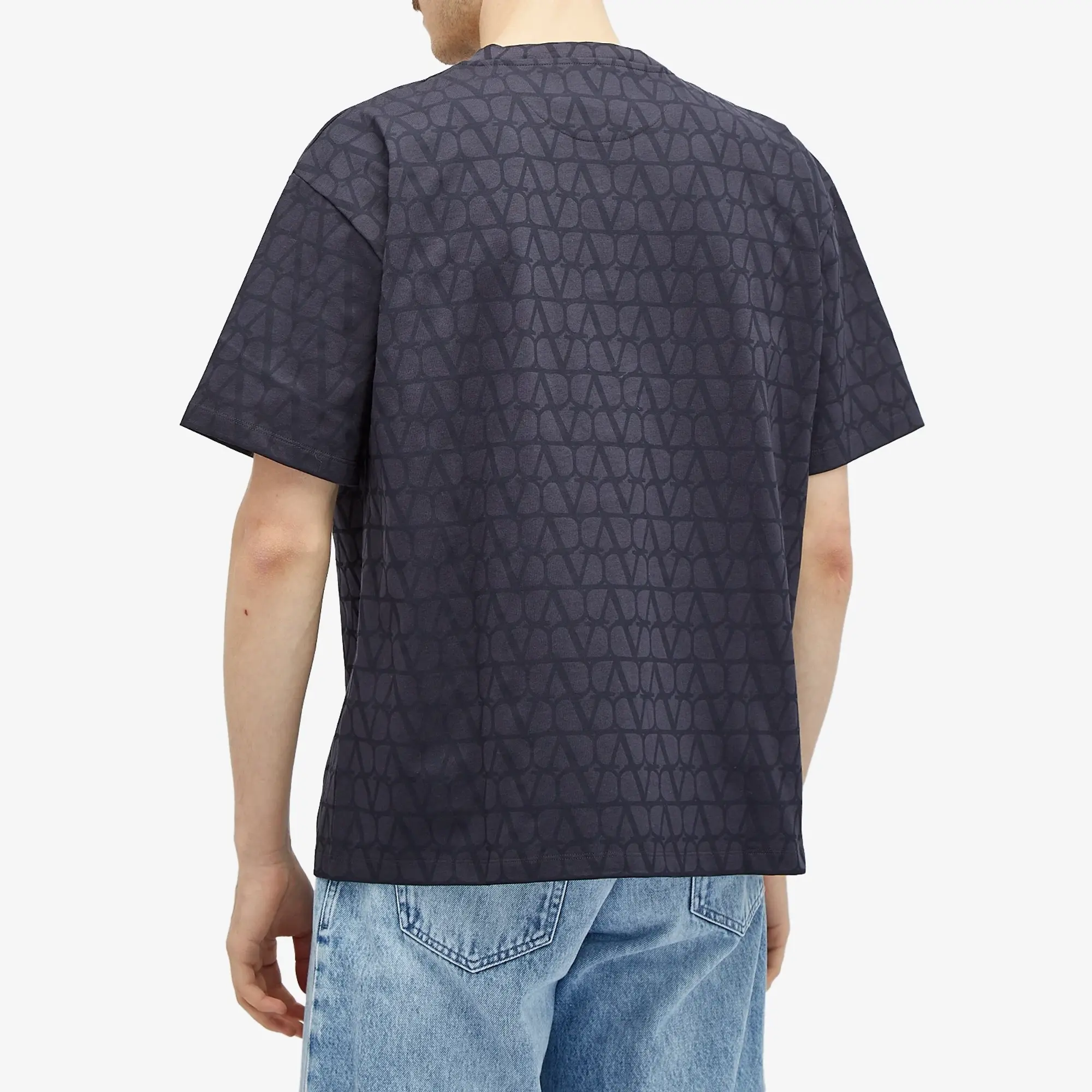 Valentino Men's V Logo Tonal T Shirt Navy