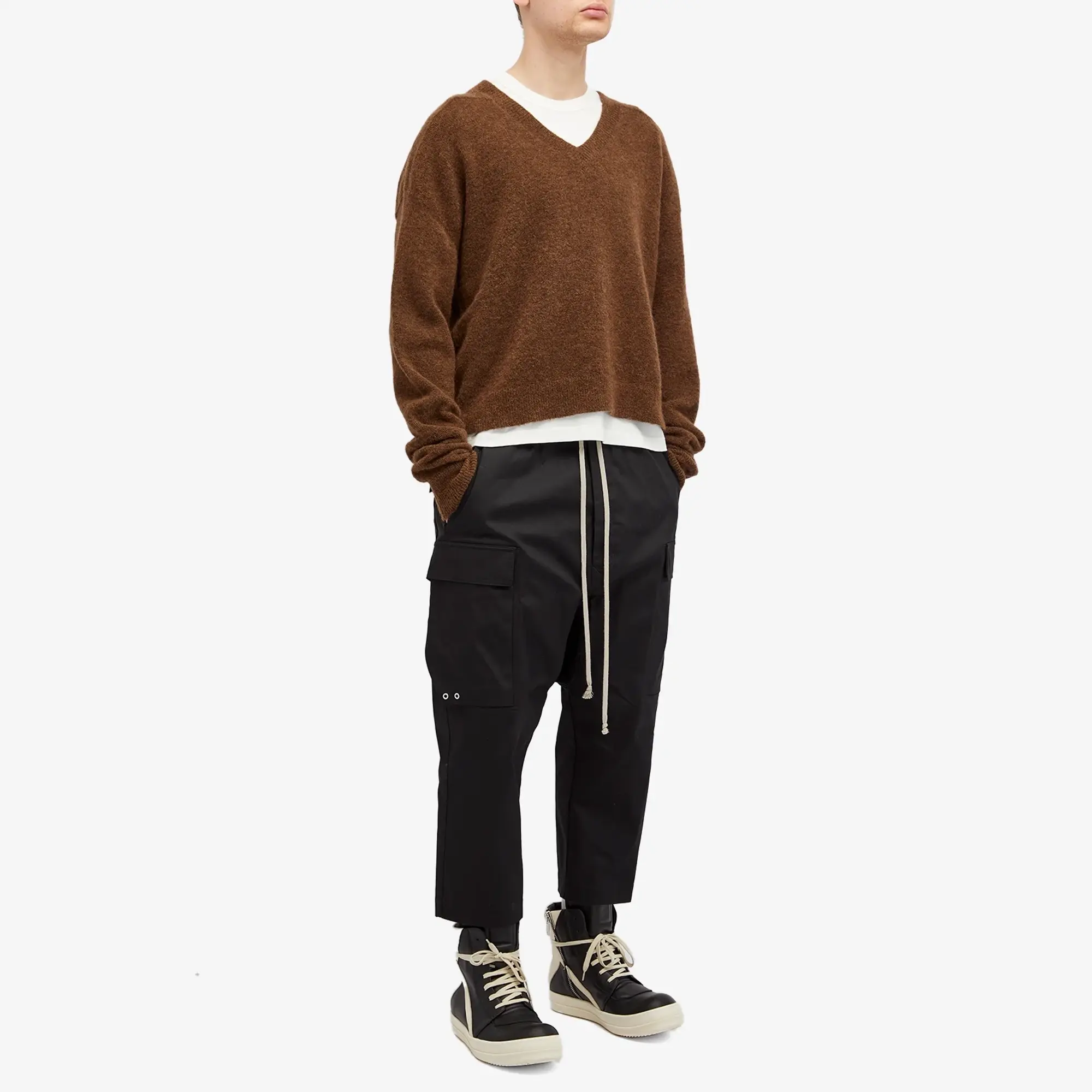 Rick Owens Men's Tommy Knit V Neck Brown