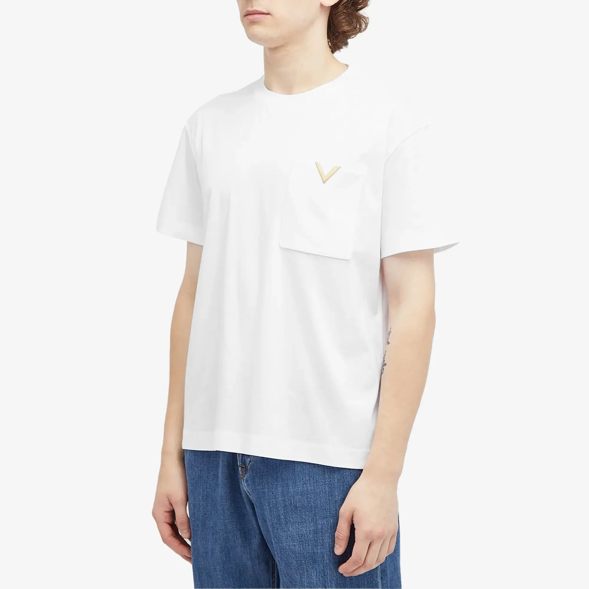 Valentino Men's V Pocket Logo Shirt White