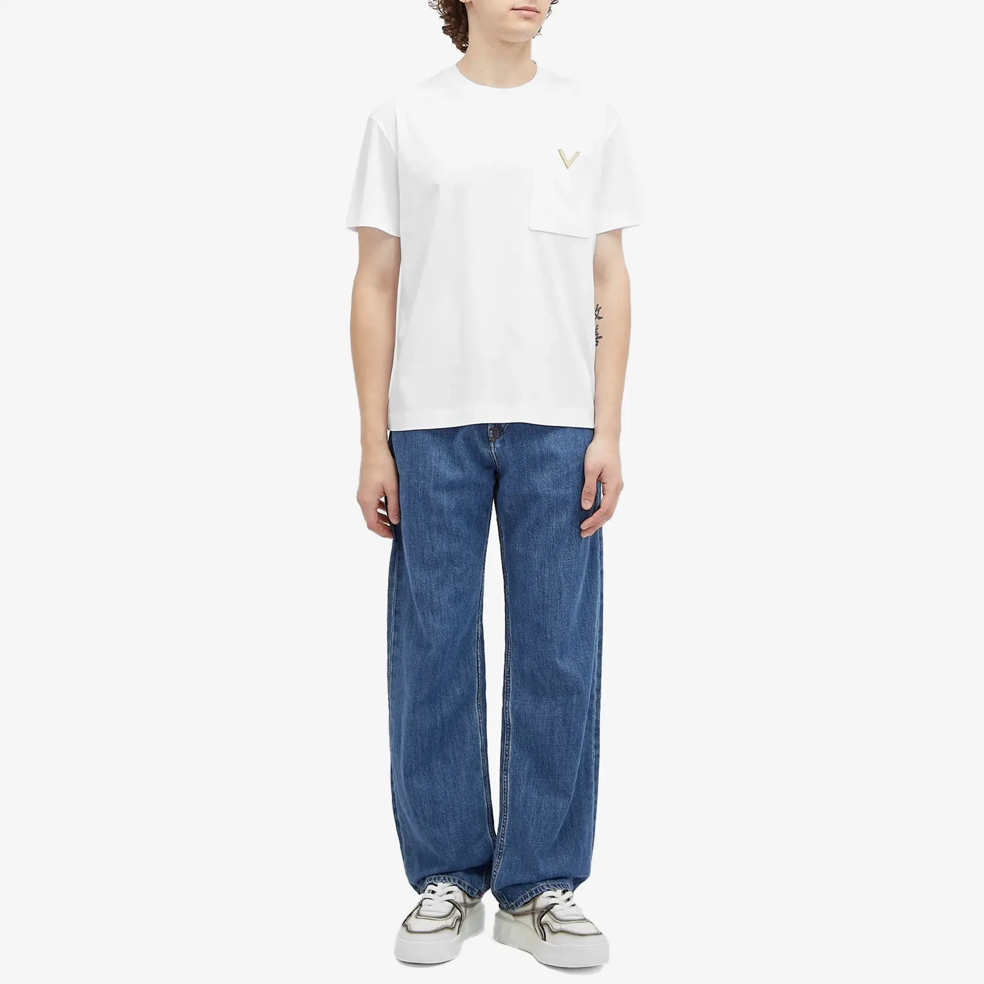 Valentino Men's V Pocket Logo Shirt White