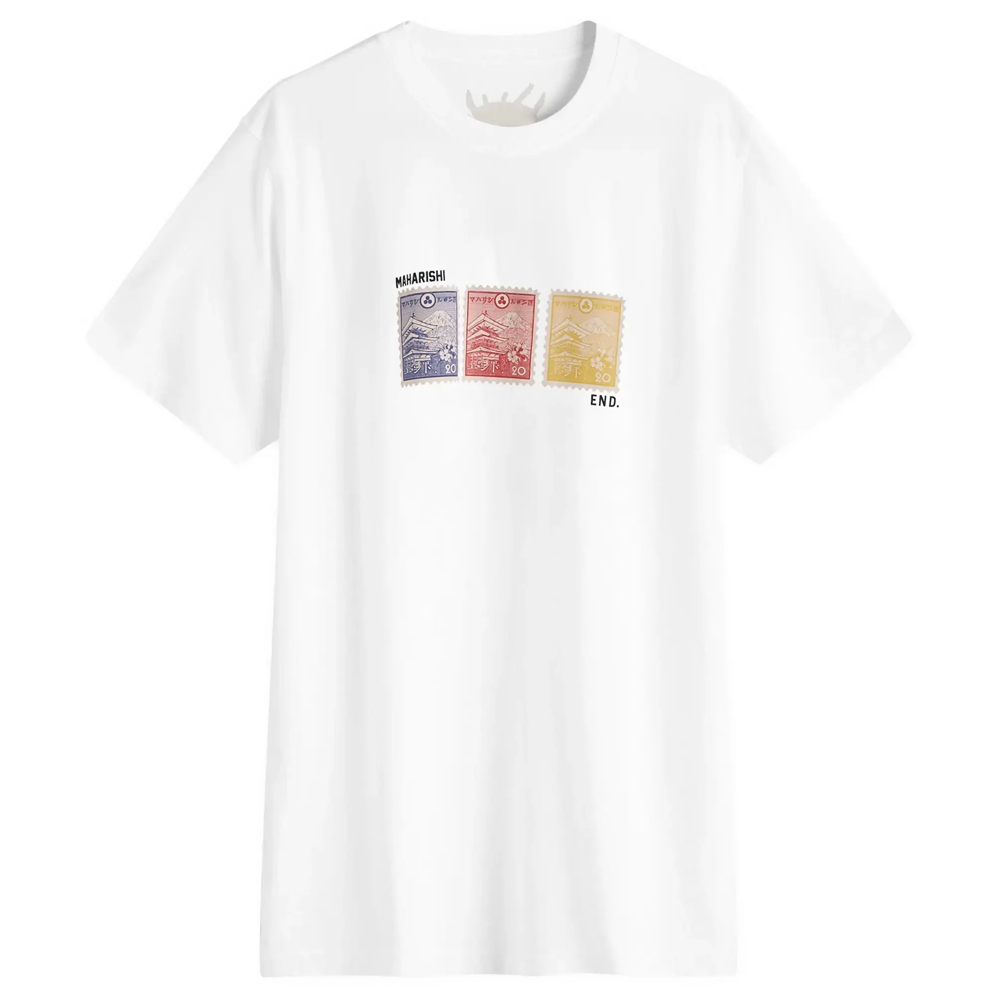 END. x Maharishi Men's Mount Fuji Stamp T-Shirt White