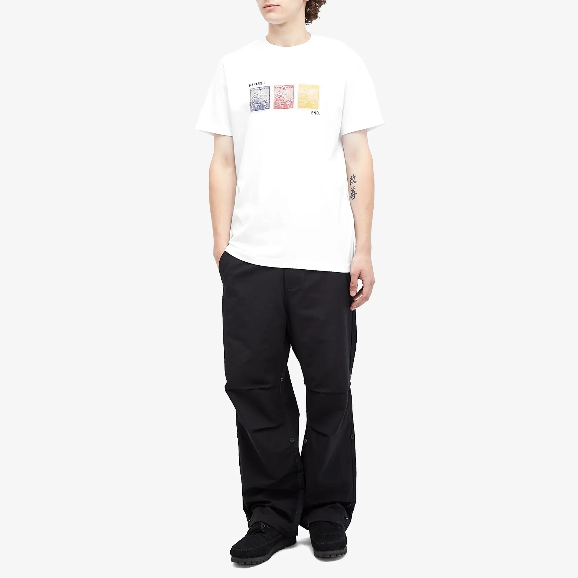 END. x Maharishi Men's Mount Fuji Stamp T-Shirt White