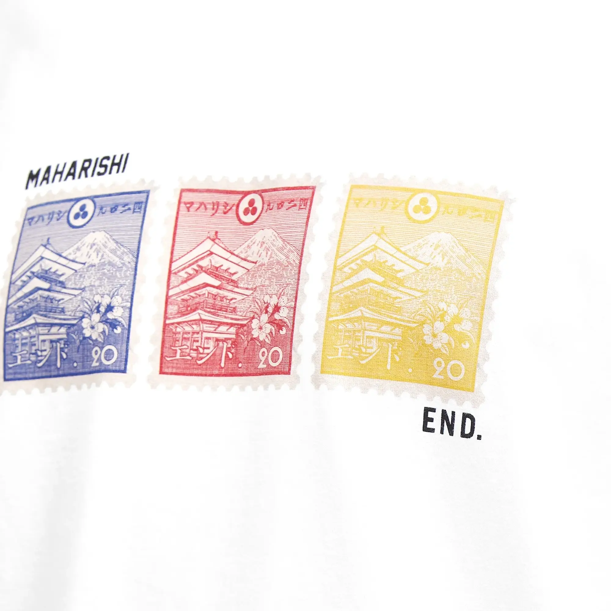 END. x Maharishi Men's Mount Fuji Stamp T-Shirt White