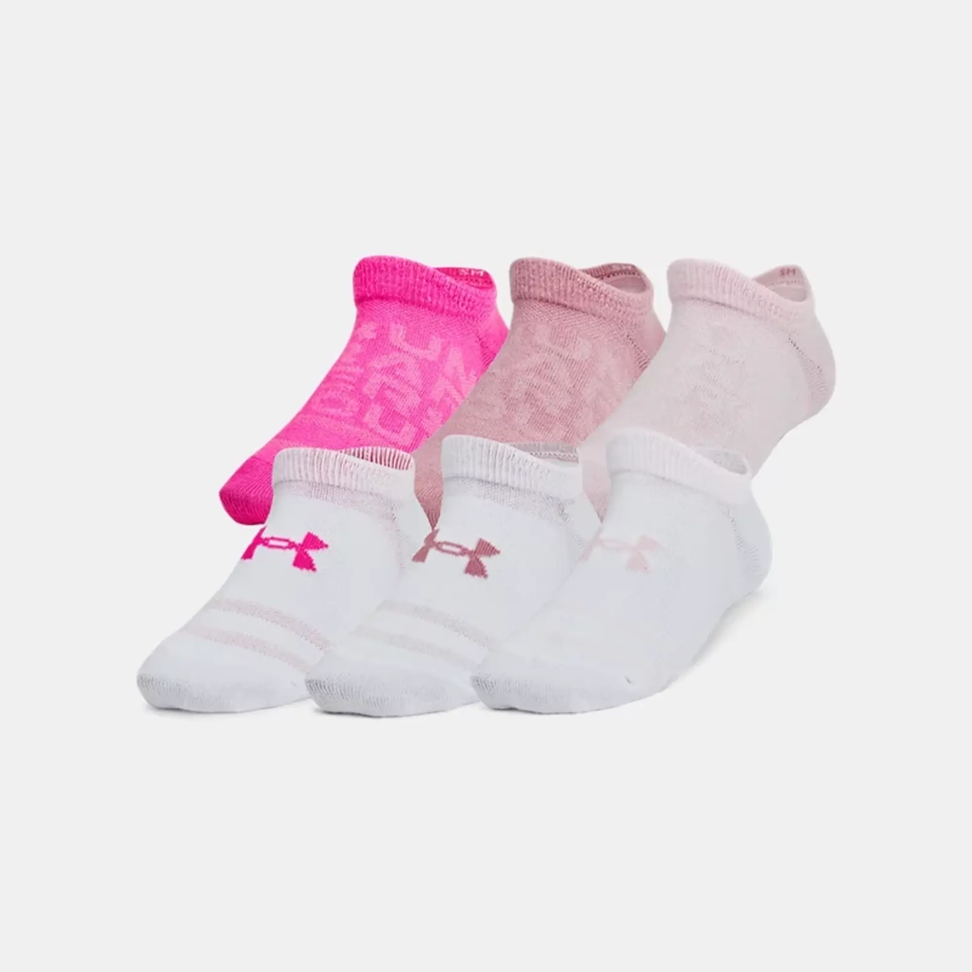 Kids'  Under Armour  Essential 6-Pack No- Show Socks Rebel Pink / Rebel Pink / White XS