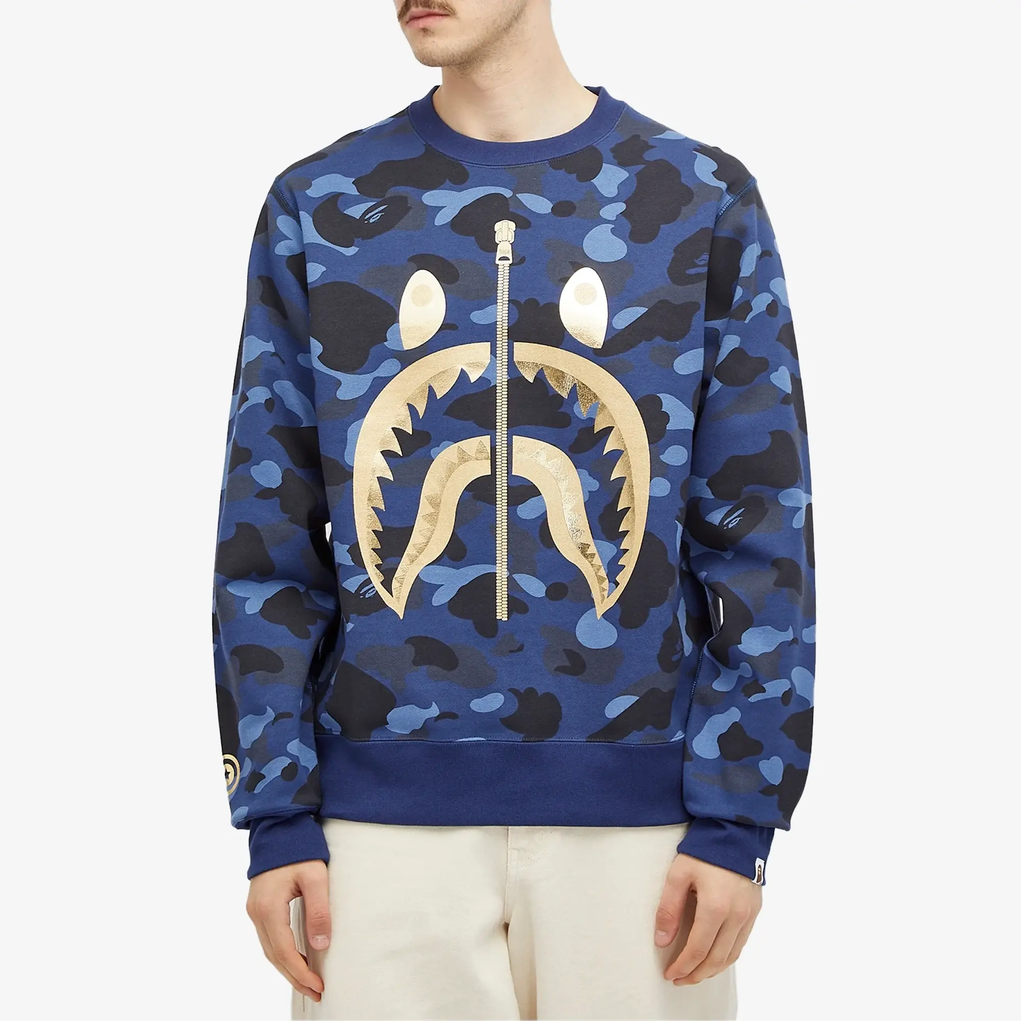 A Bathing Ape Men's Colour Camo Shark Crew Sweat Navy