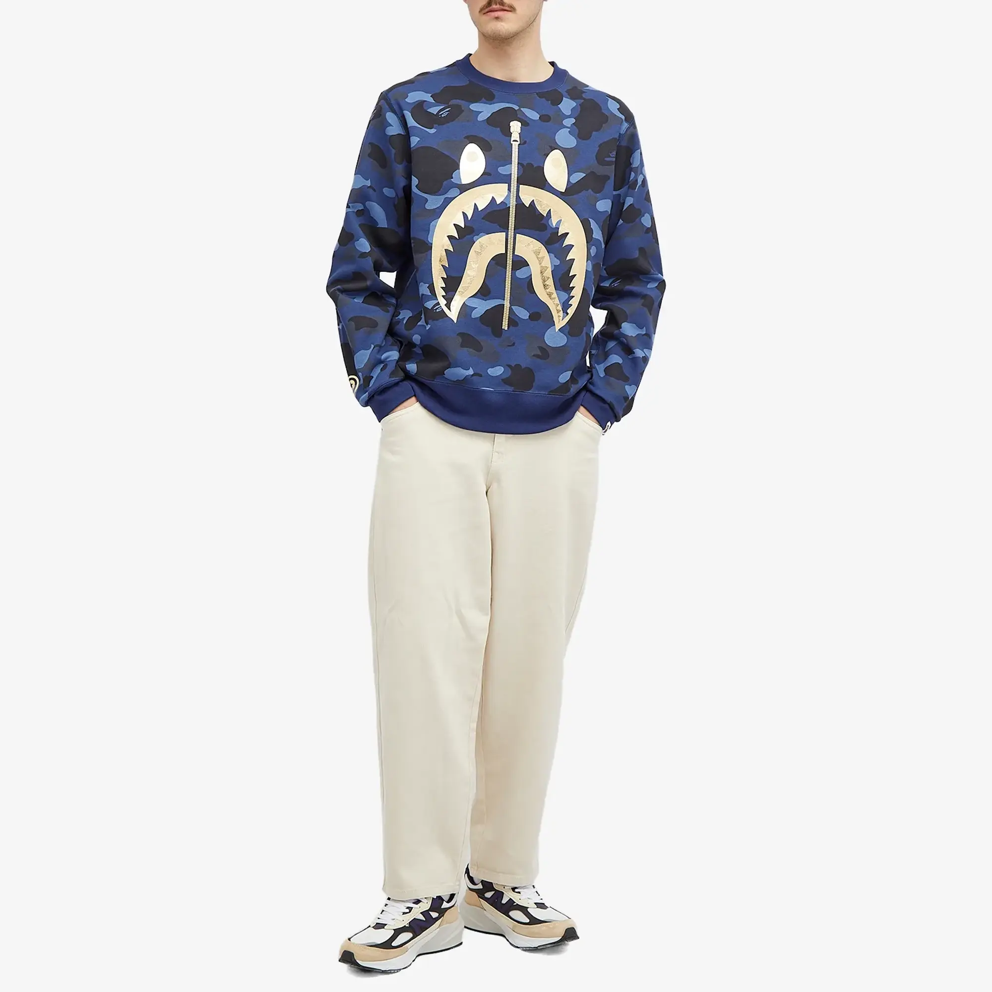 A Bathing Ape Men's Colour Camo Shark Crew Sweat Navy