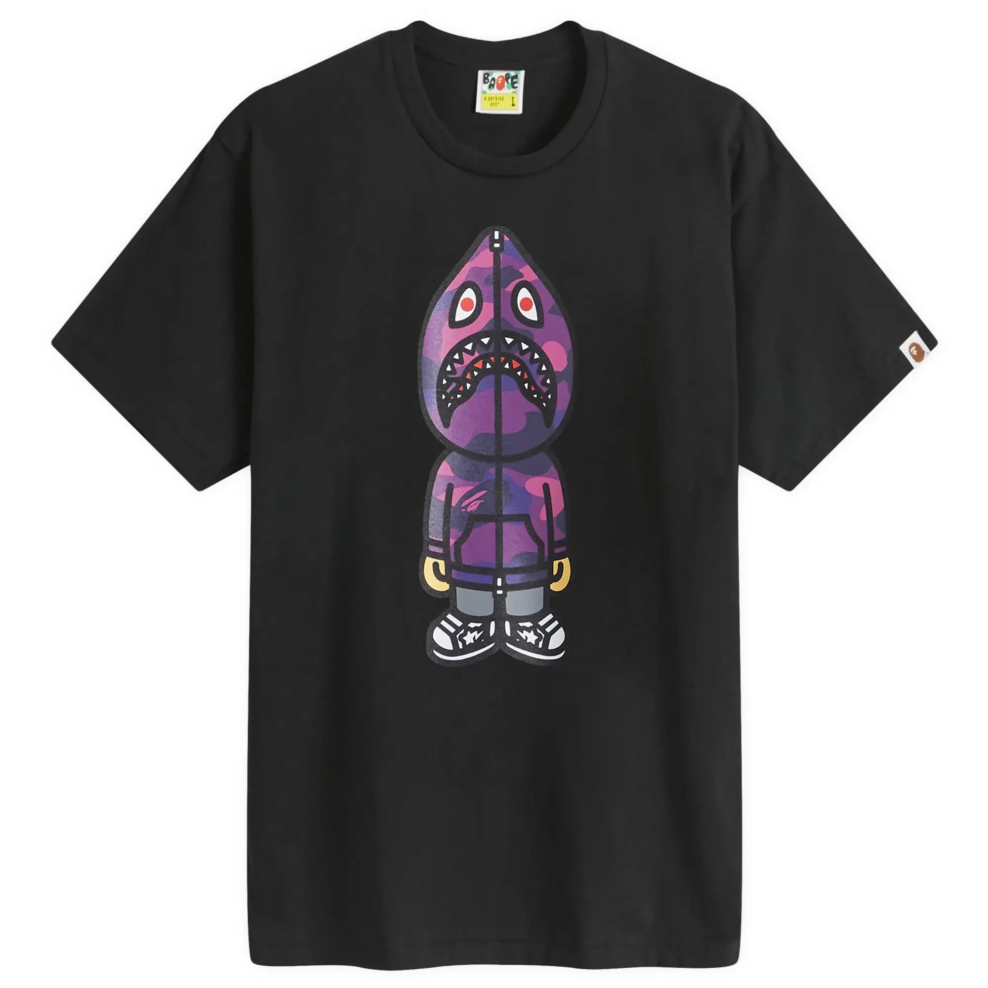 A Bathing Ape Men's Colour Camo Classic Milo Shark T-Shirt Black/Purple