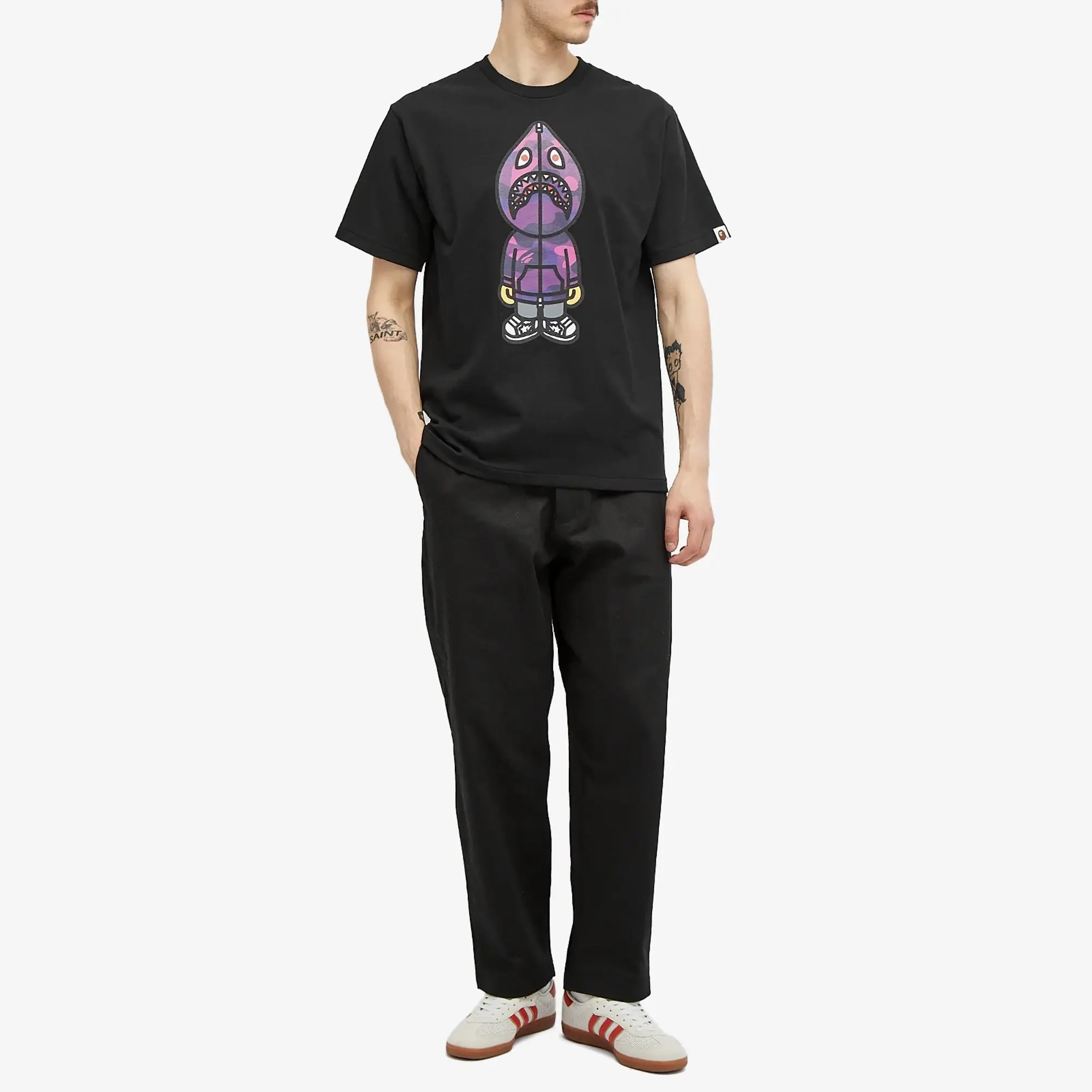 A Bathing Ape Men's Colour Camo Classic Milo Shark T-Shirt Black/Purple