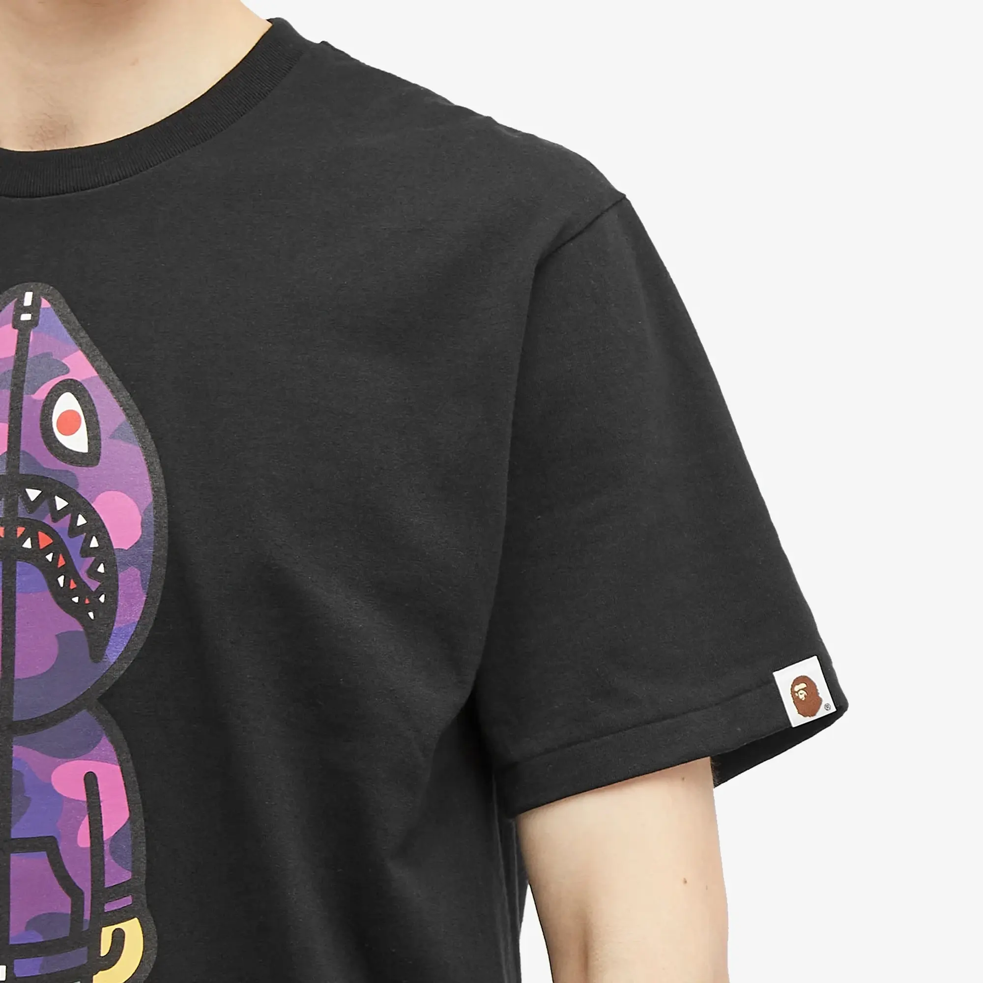 A Bathing Ape Men's Colour Camo Classic Milo Shark T-Shirt Black/Purple
