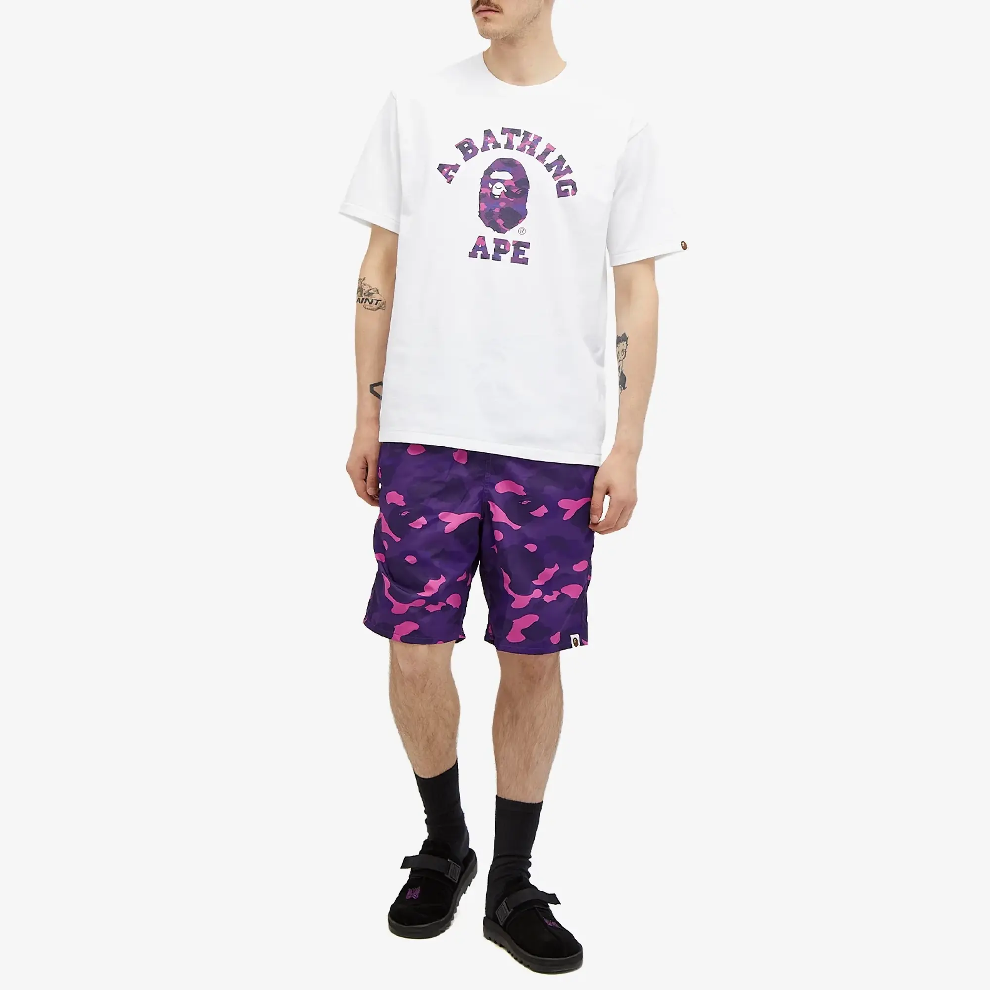 A Bathing Ape Men's Colour Camo One Point Beach Short Purple