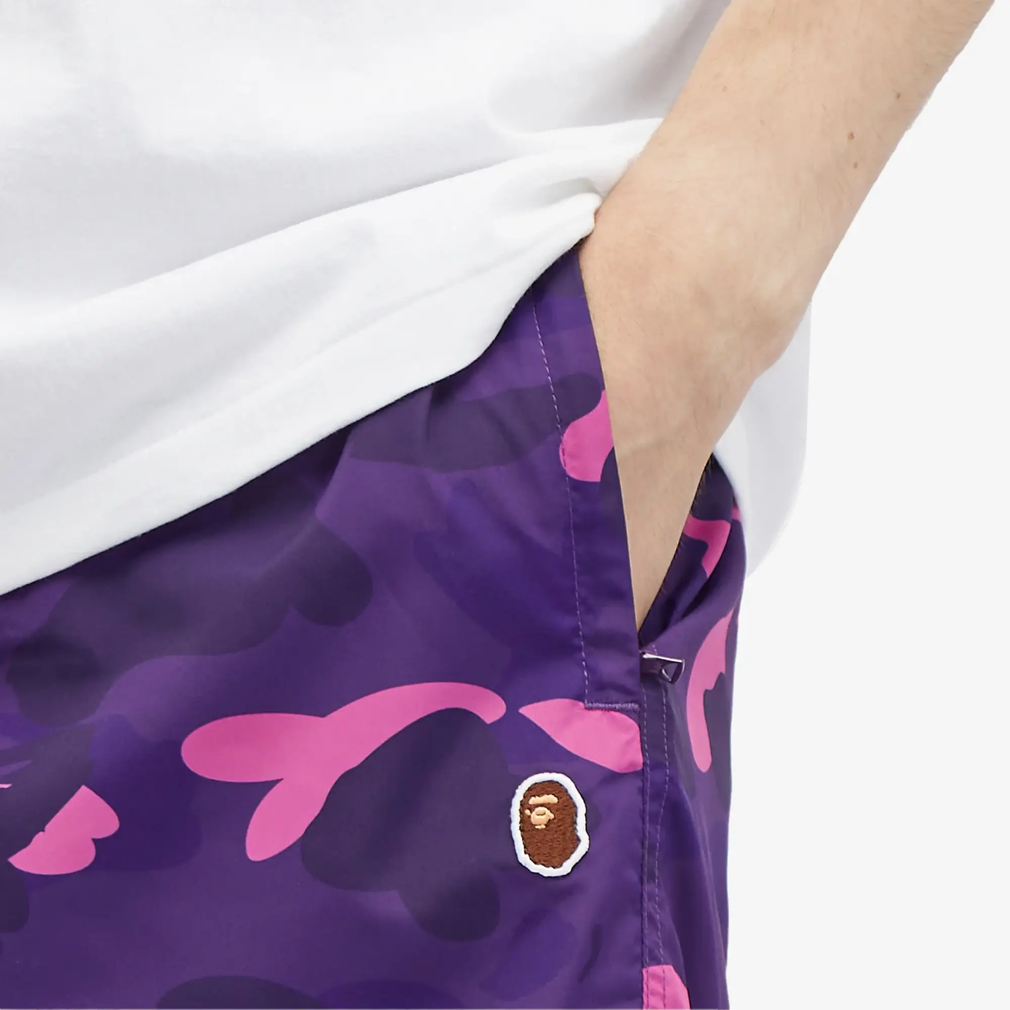A Bathing Ape Men's Colour Camo One Point Beach Short Purple