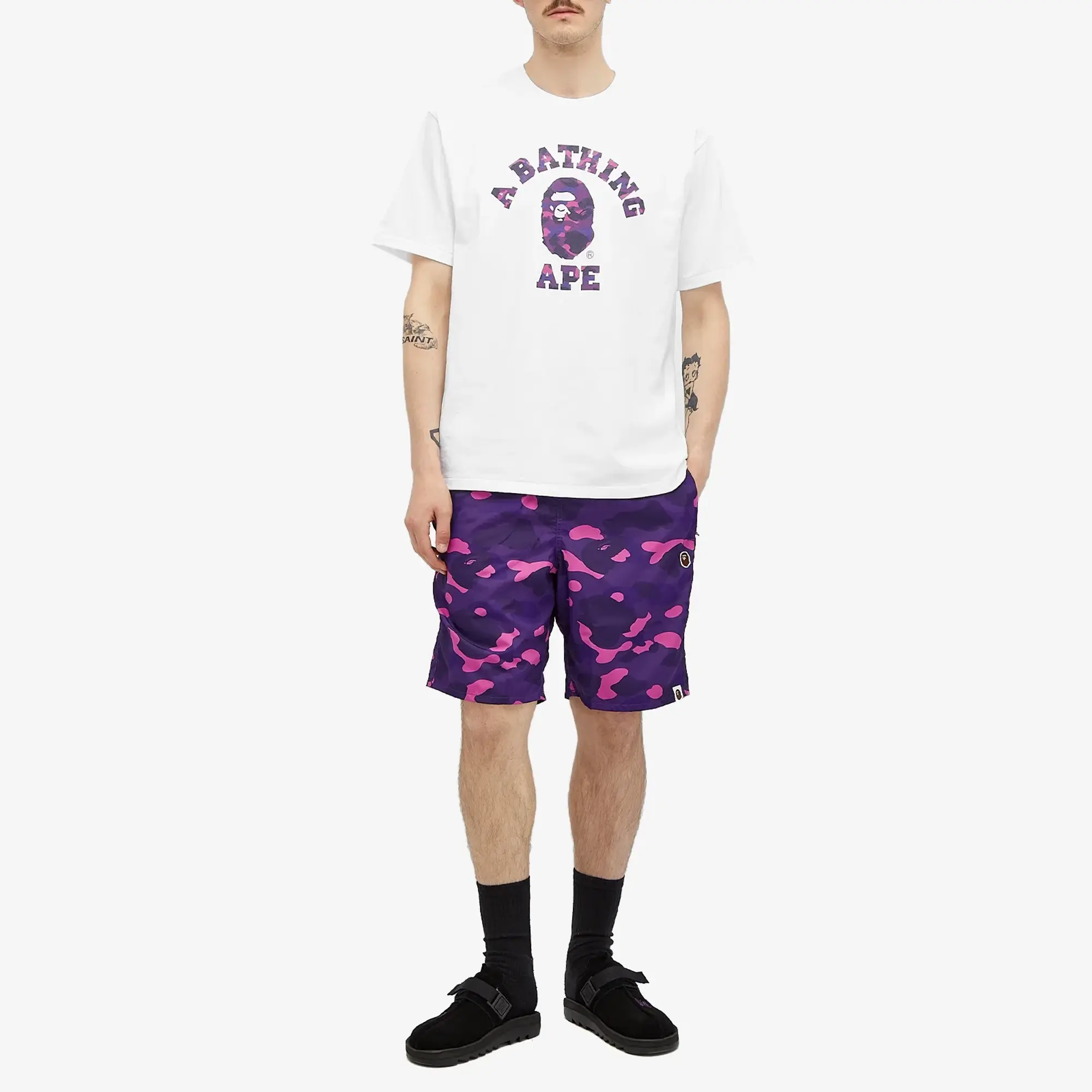 A Bathing Ape Men's Colour Camo College T-Shirt White/Purple