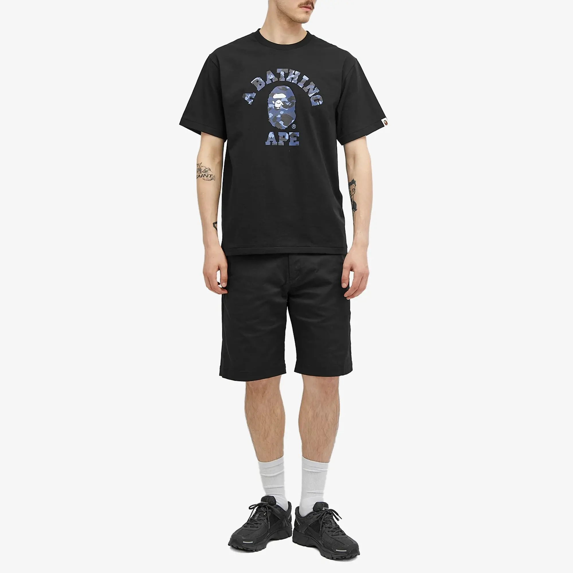 A Bathing Ape Men's Colour Camo College T-Shirt Black X Navy