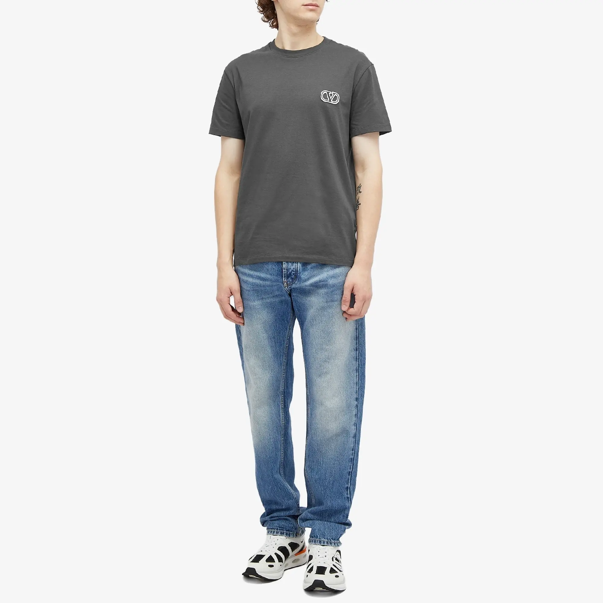 Valentino Men's Small V Logo T Shirt Antracite