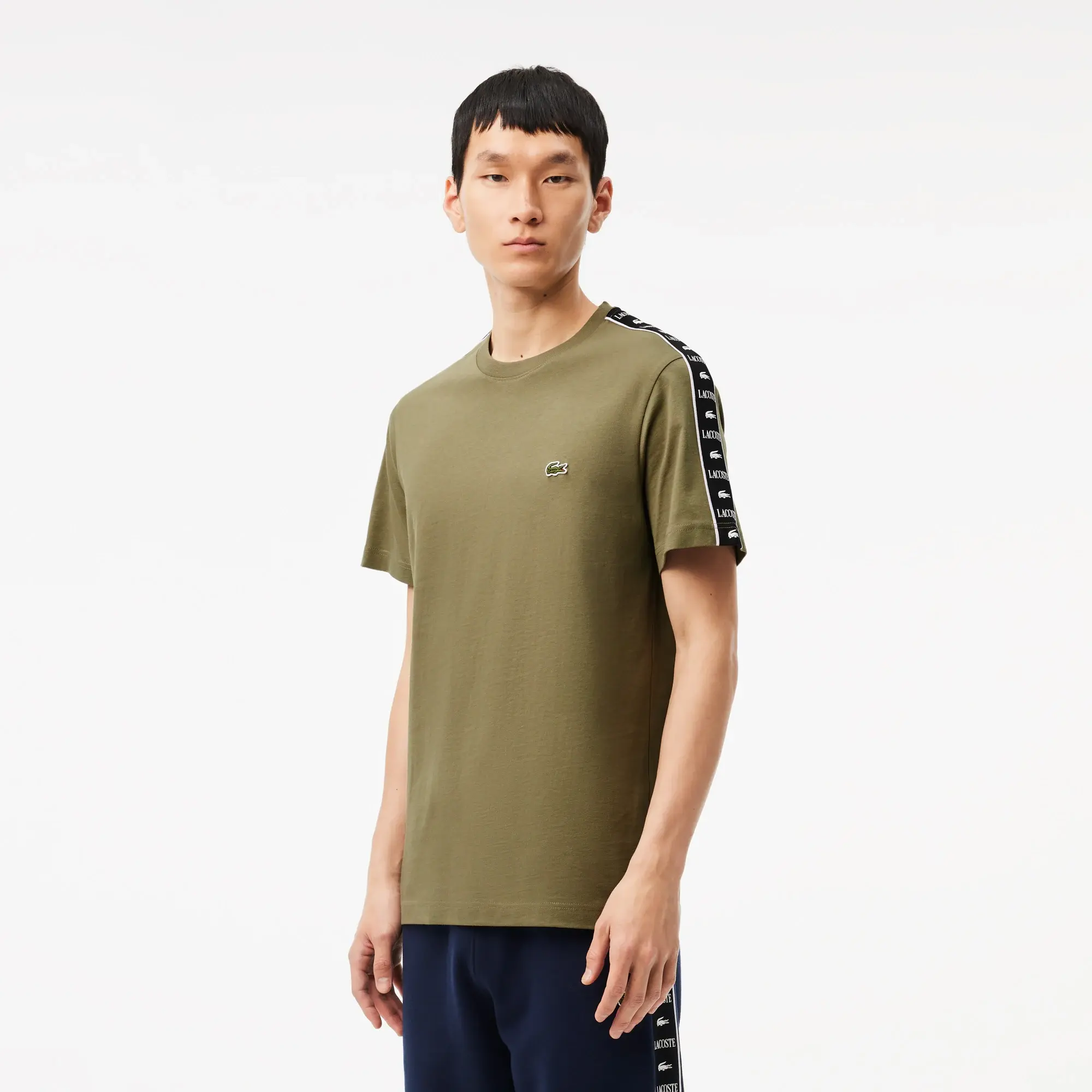 Lacoste Logo Stripe Cotton T-shirt - Khaki Green