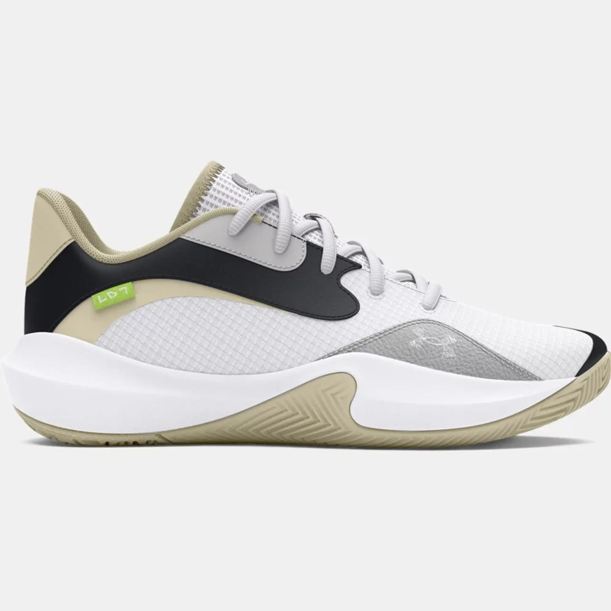 Unisex  Under Armour  Lockdown 7 Low Basketball Shoes White / Silt / White 8.5