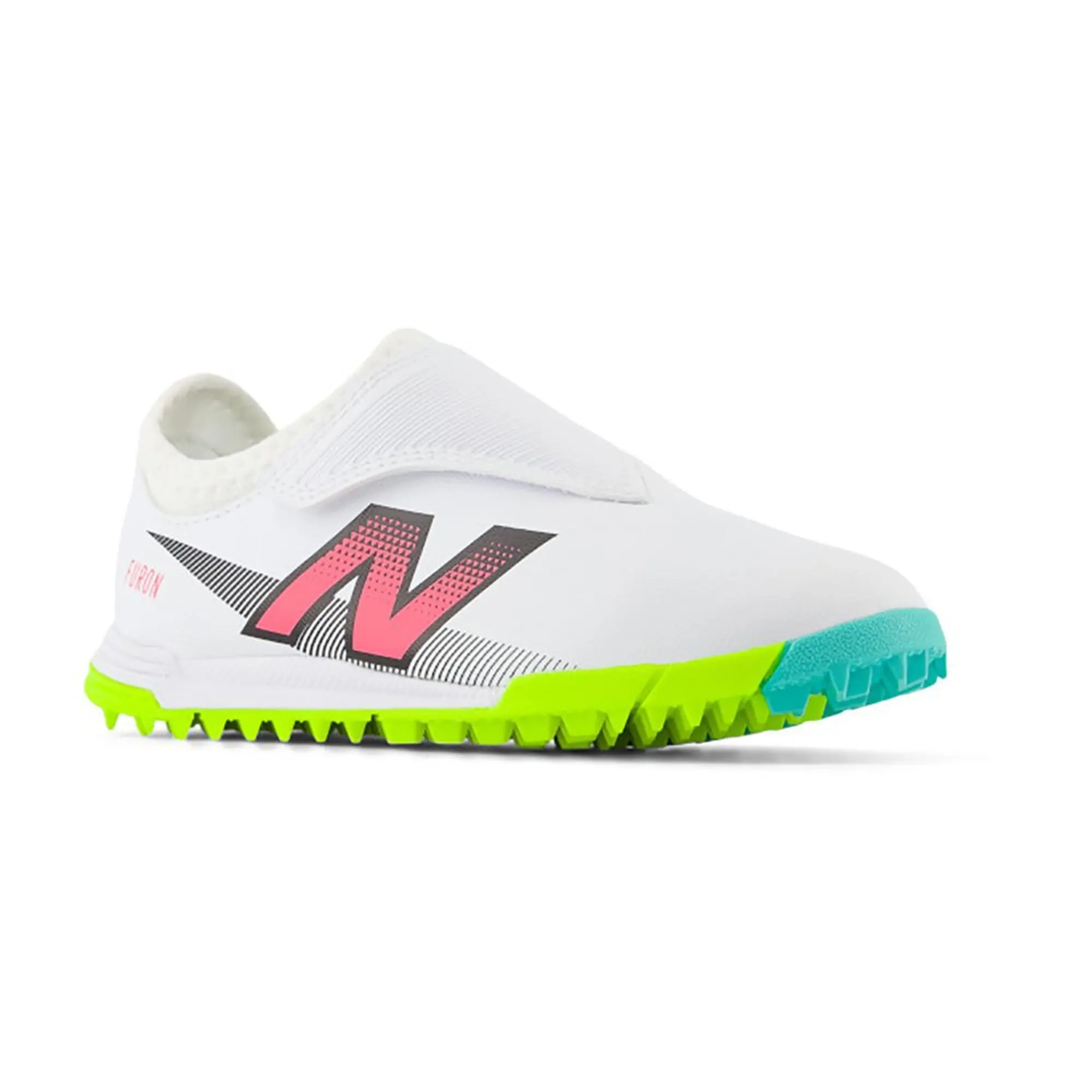 New Balance Kids' FURON DISPATCH JNR HOOK & LOOP TF V7+ in White/Yellow/Black/Pink Synthetic