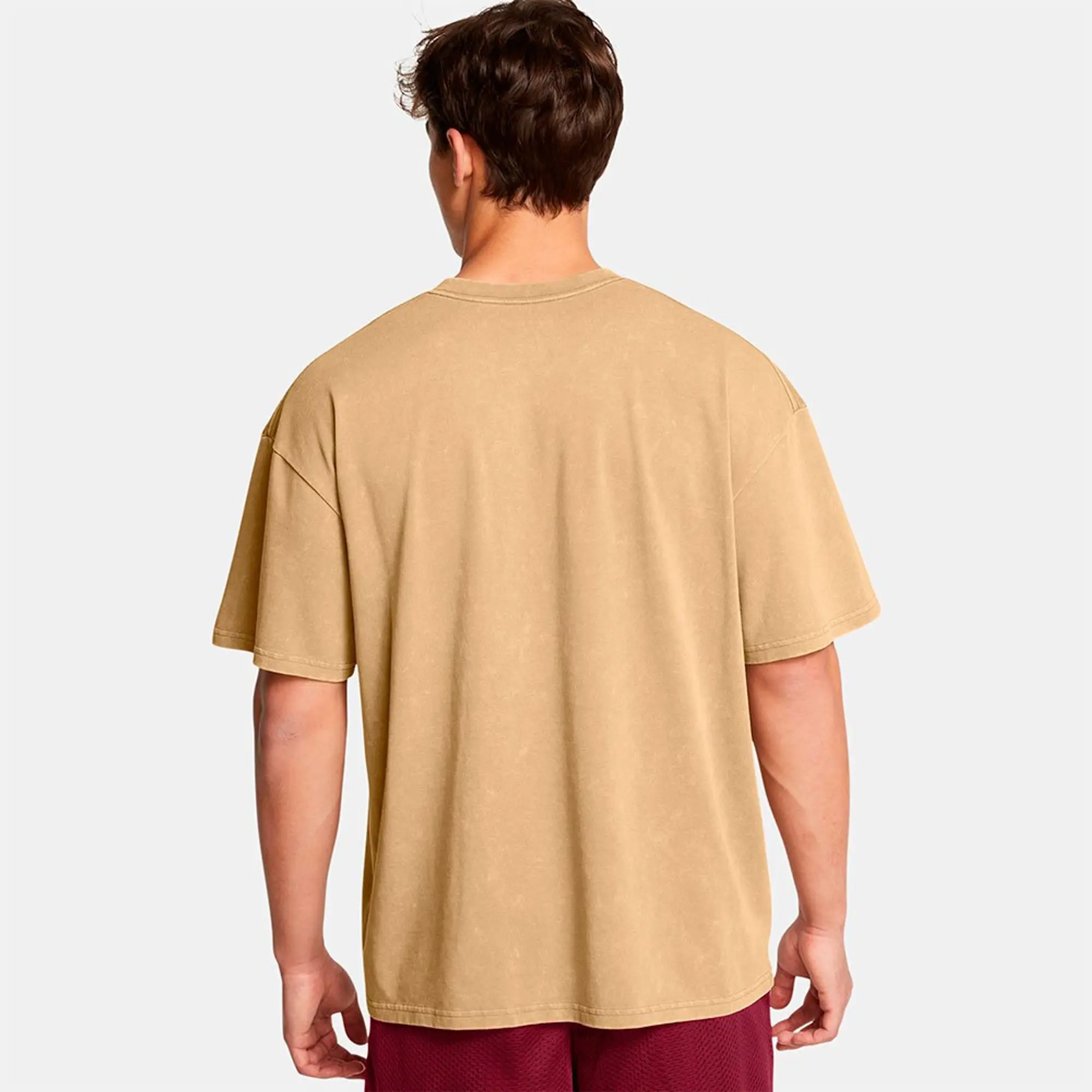 Men's  Under Armour  Heavyweight Oversized Logo Wash Short Sleeve Camel / White XXL