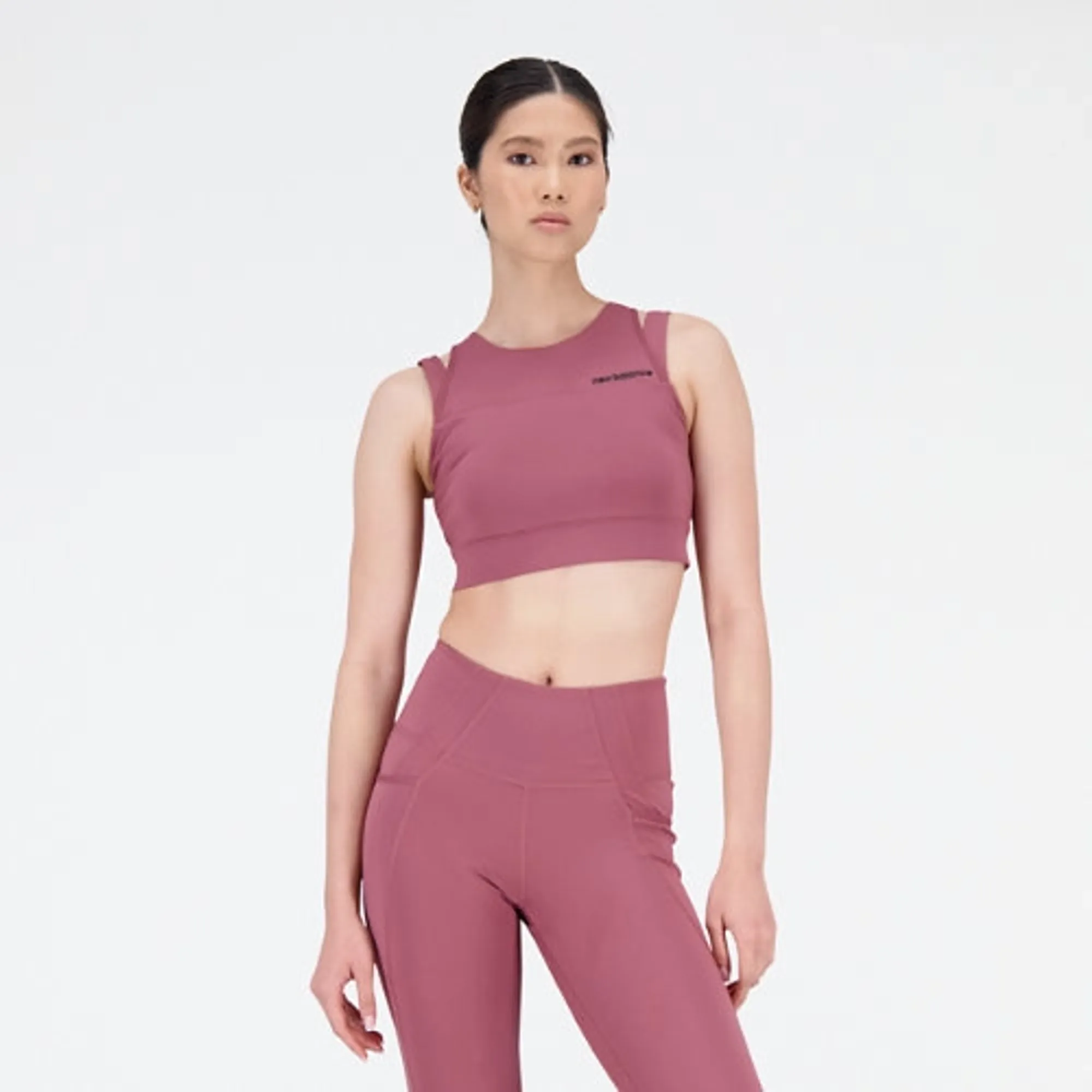 New Balance Women's Shape Shield Crop Bra in Burgundy Poly Knit