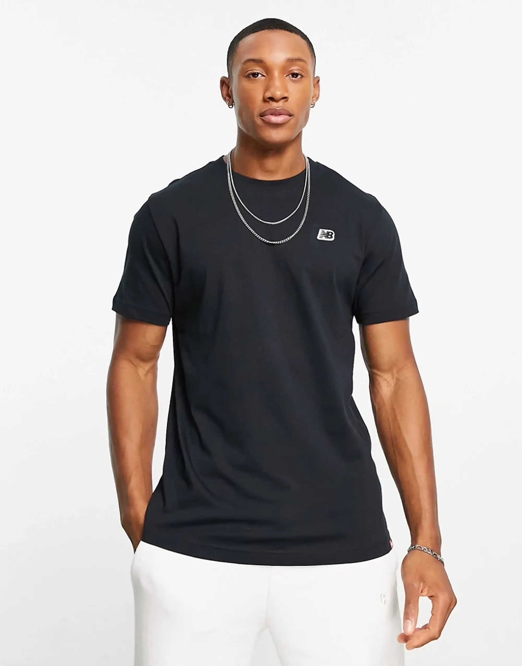 New Balance Men's NB Small Logo Tee in Black Cotton