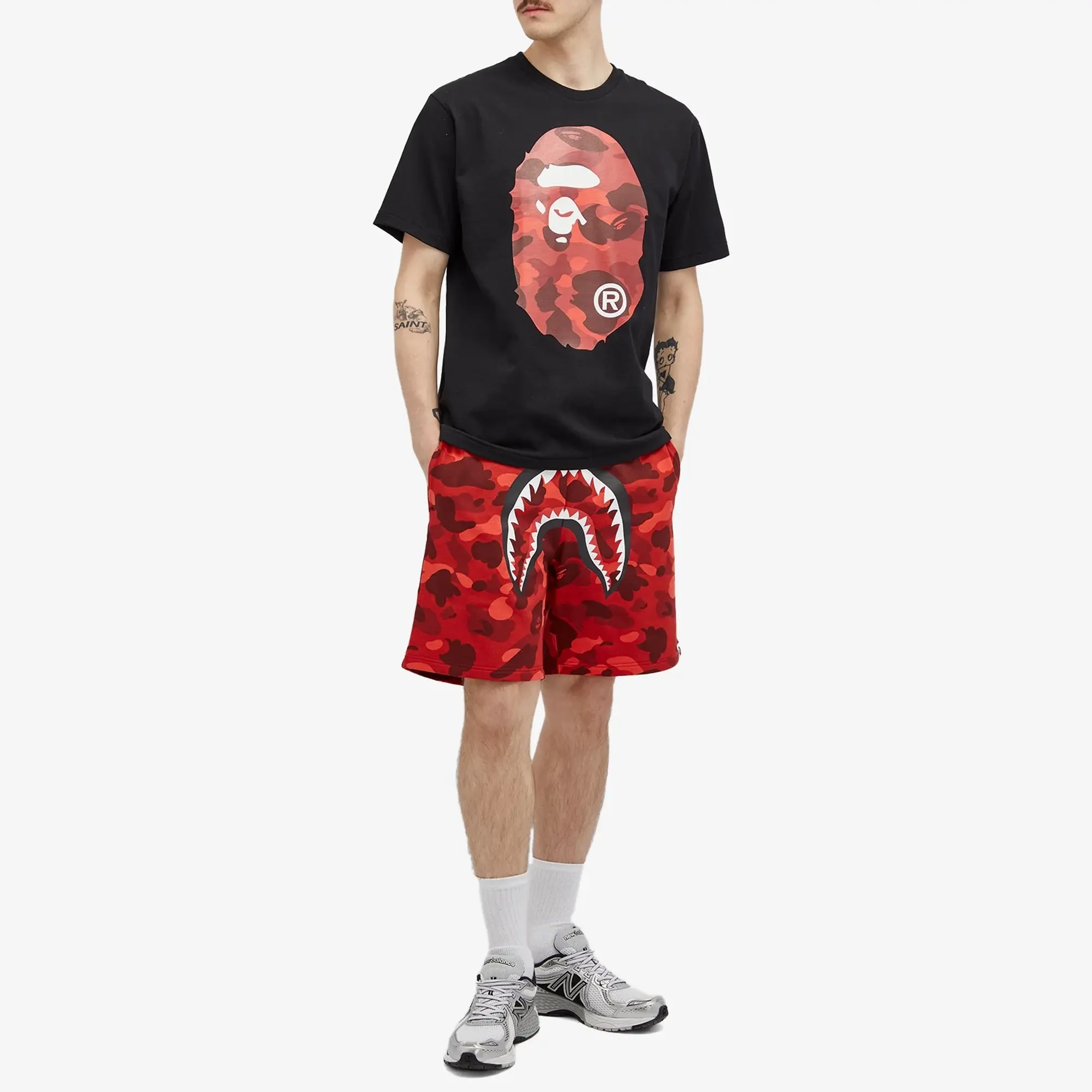 A Bathing Ape Men's Colour Camo Shark Sweat Shorts Red