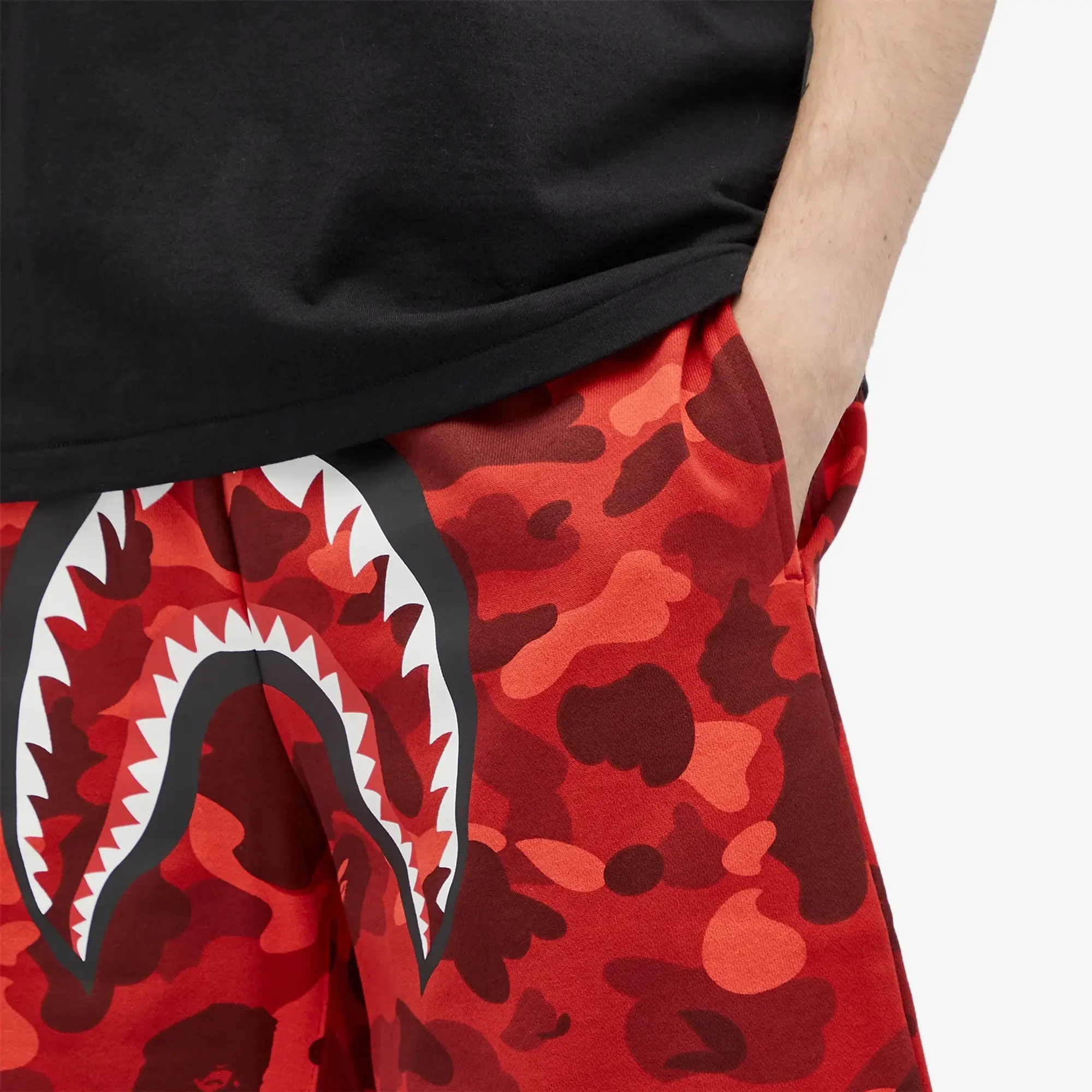 A Bathing Ape Men's Colour Camo Shark Sweat Shorts Red