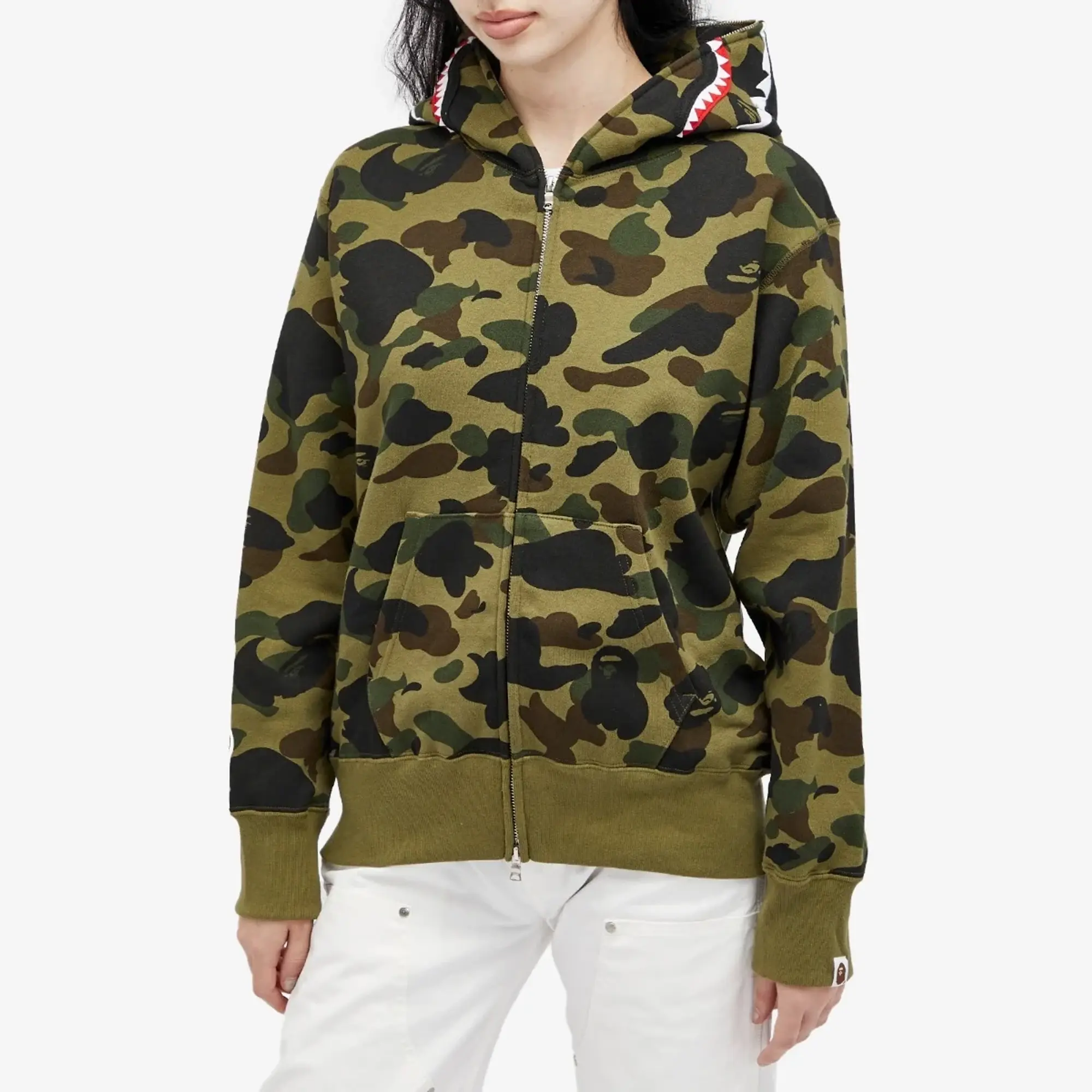 A Bathing Ape Women's 1st Camo Shark Full Zip Hoodie Wide Green
