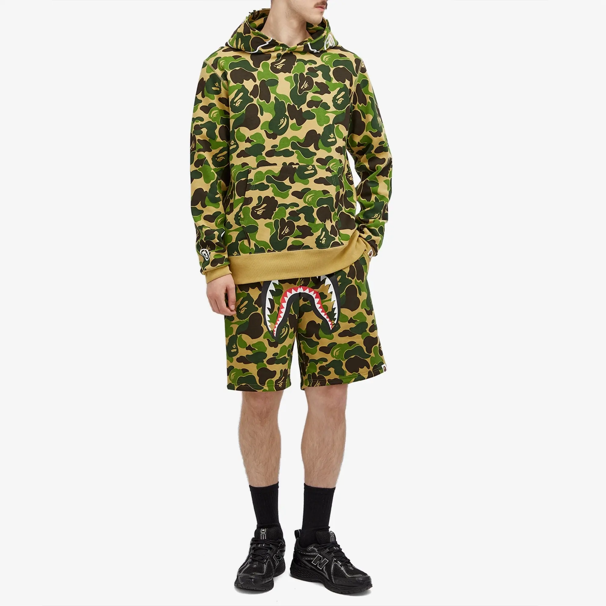 A Bathing Ape Men's ABC Camo Shark Sweat Shorts Green