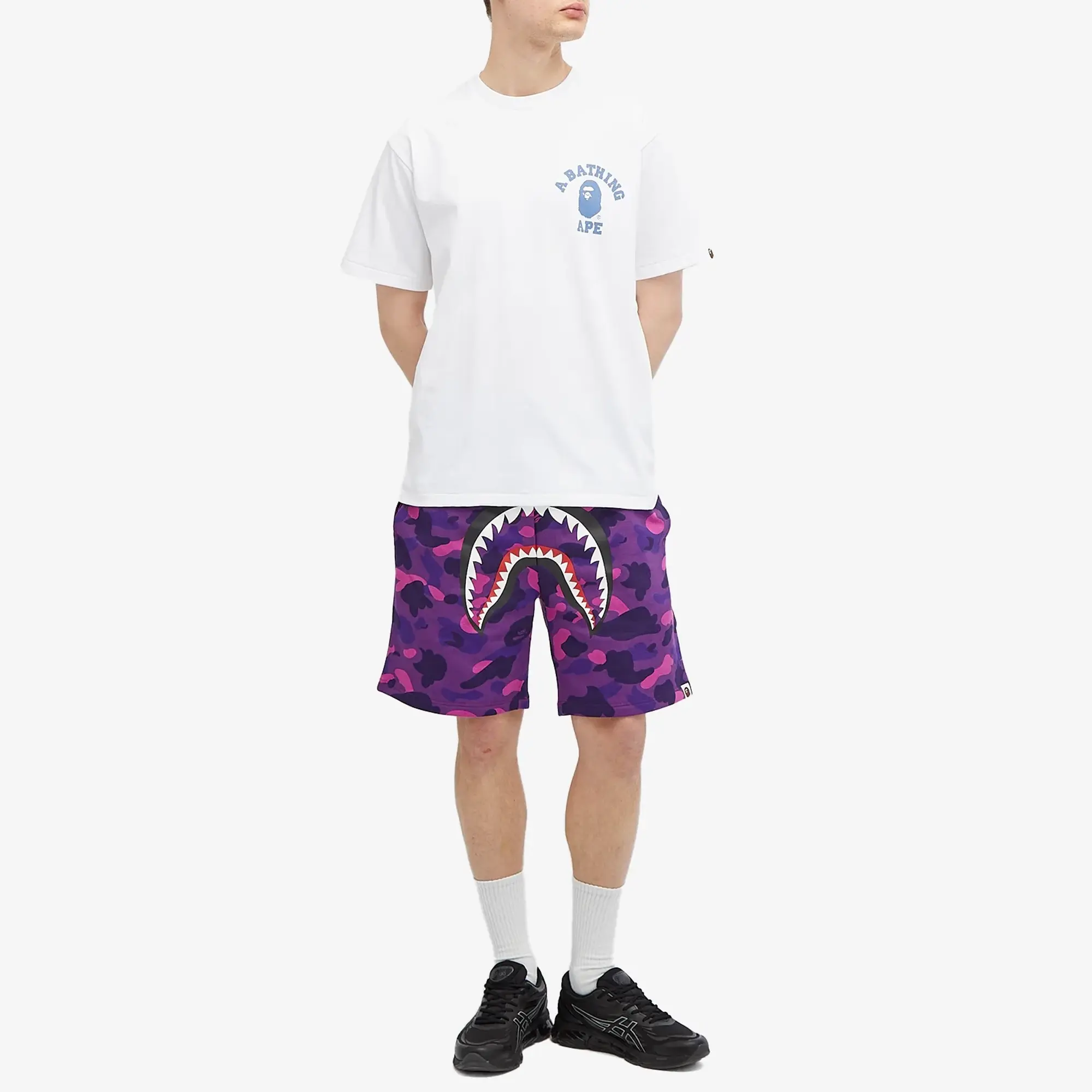 A Bathing Ape Men's Colour Camo Shark Sweat Shorts Purple