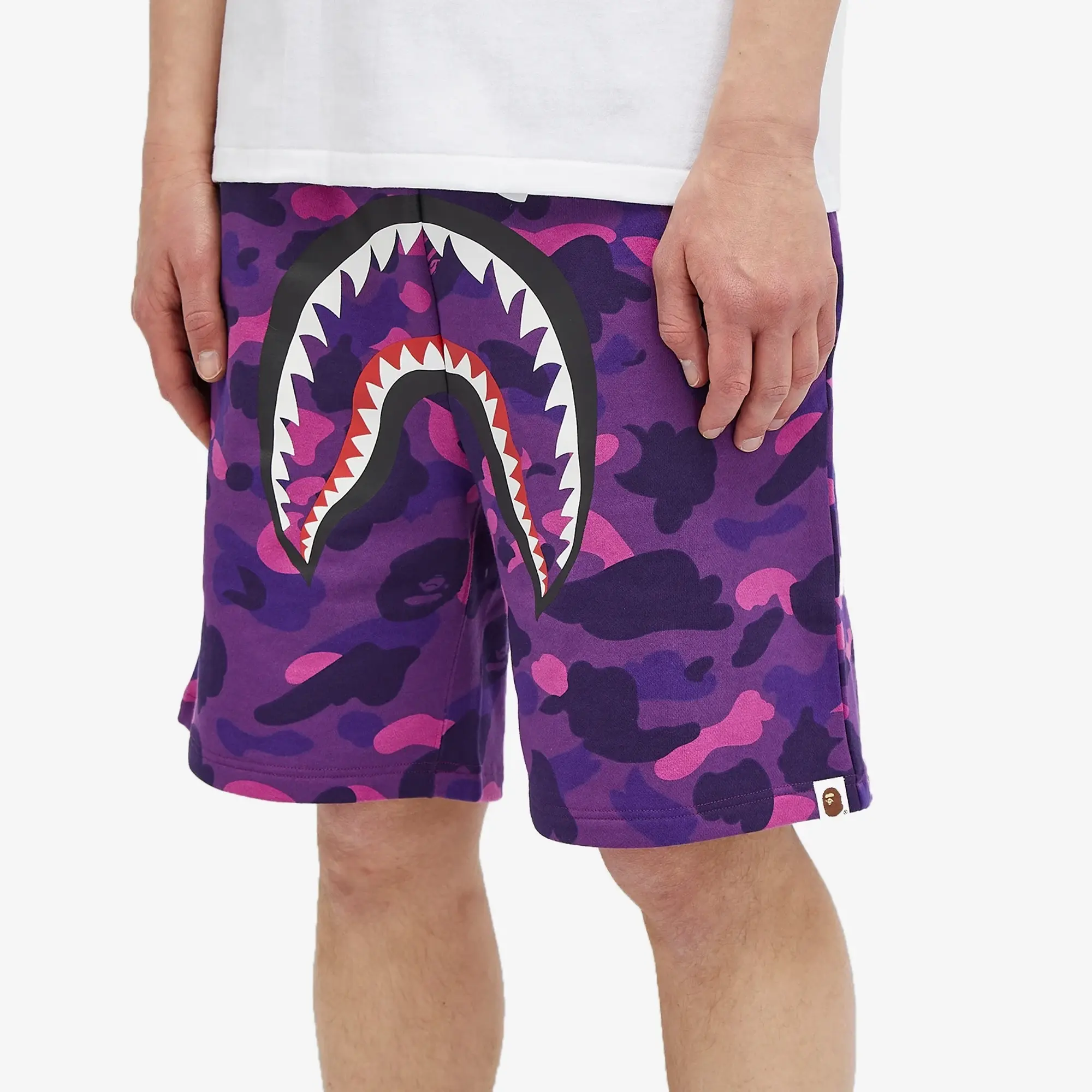 A Bathing Ape Men's Colour Camo Shark Sweat Shorts Purple