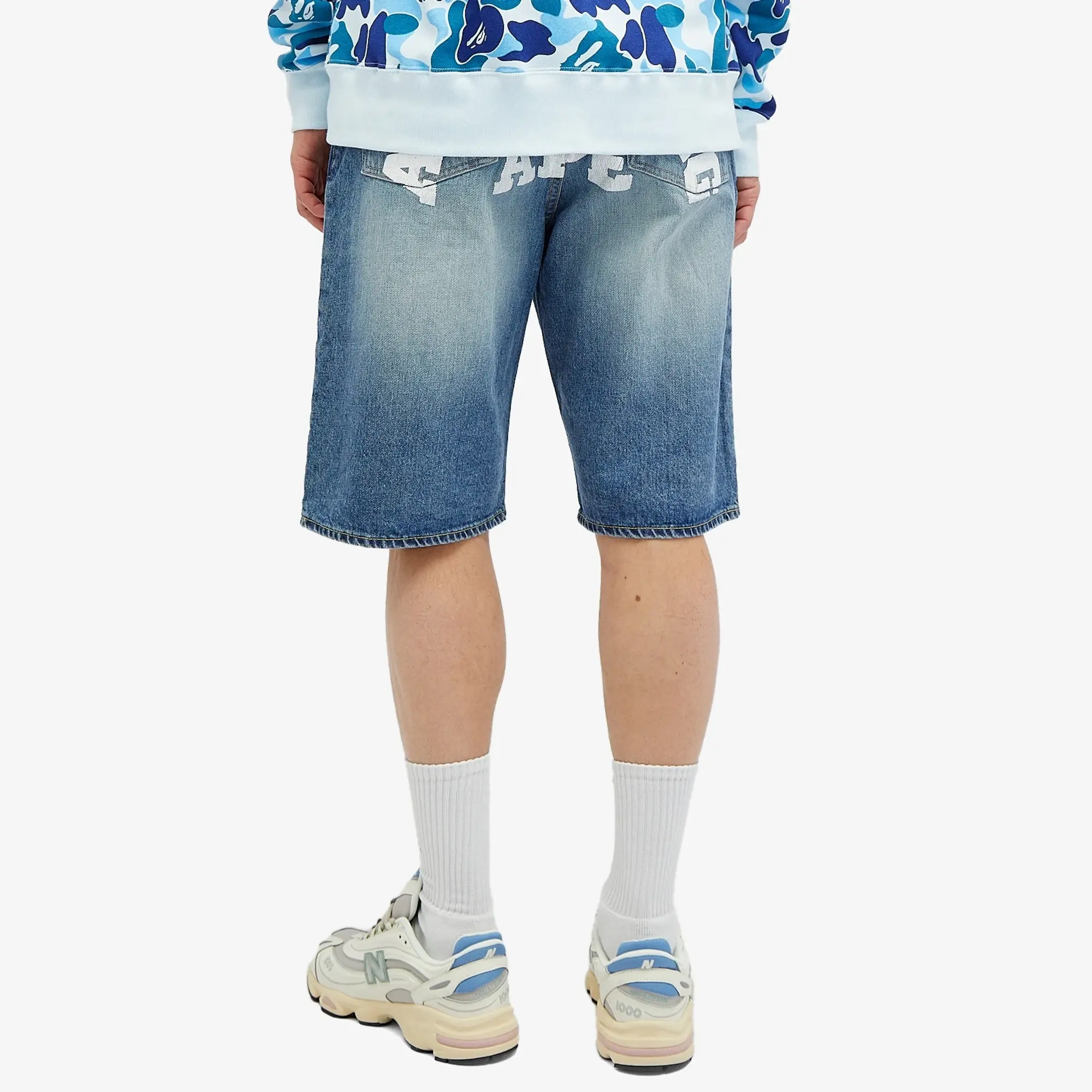 A Bathing Ape Men's College Denim Shorts Light Indigo