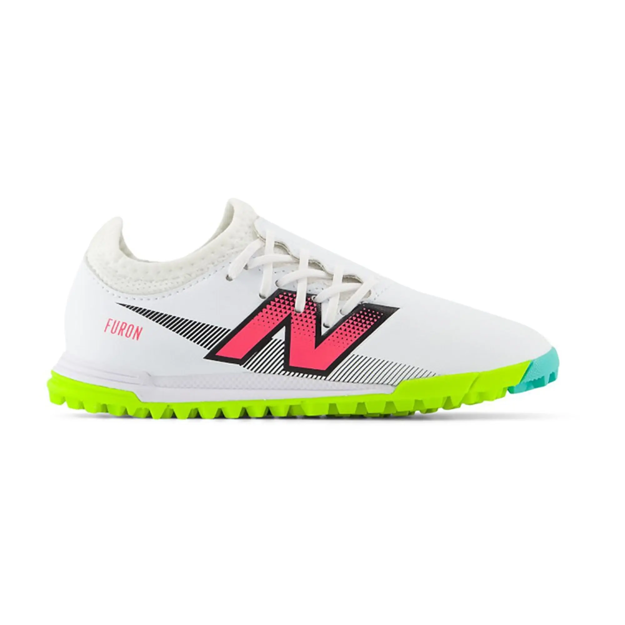 New Balance Kids' FURON DISPATCH JNR TF V7+ in White/Yellow/Black/Pink Synthetic