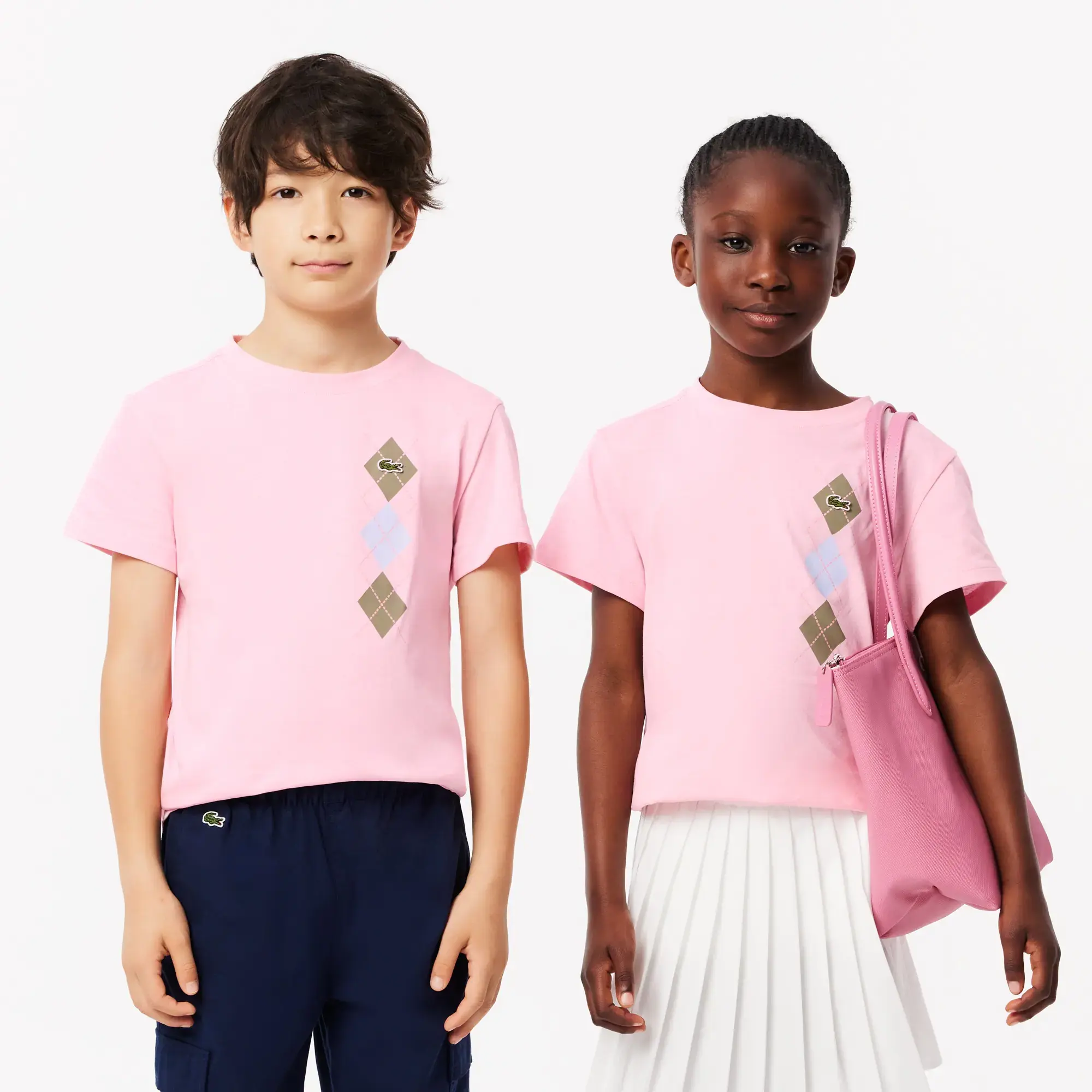 Lacoste Argyle Print Cotton T-shirt - Pink