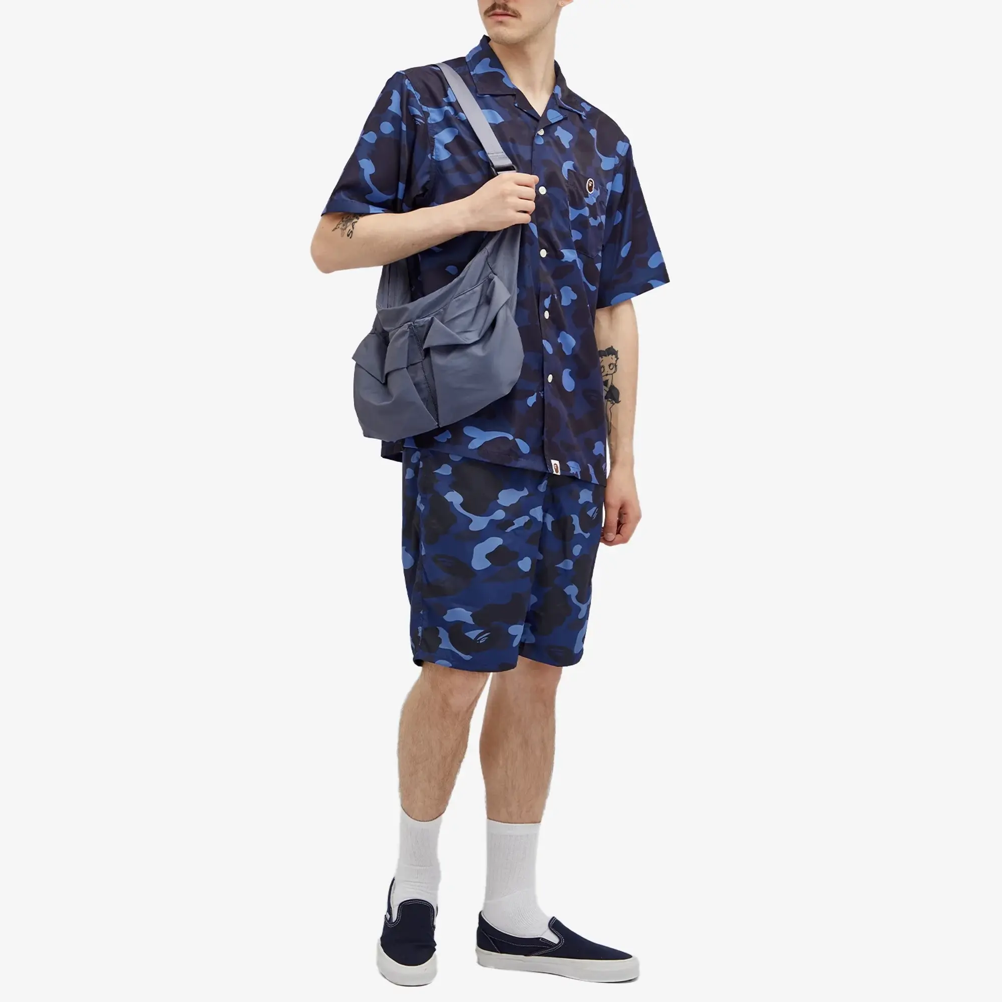 A Bathing Ape Men's Colour Camo One Point Beach Short Navy