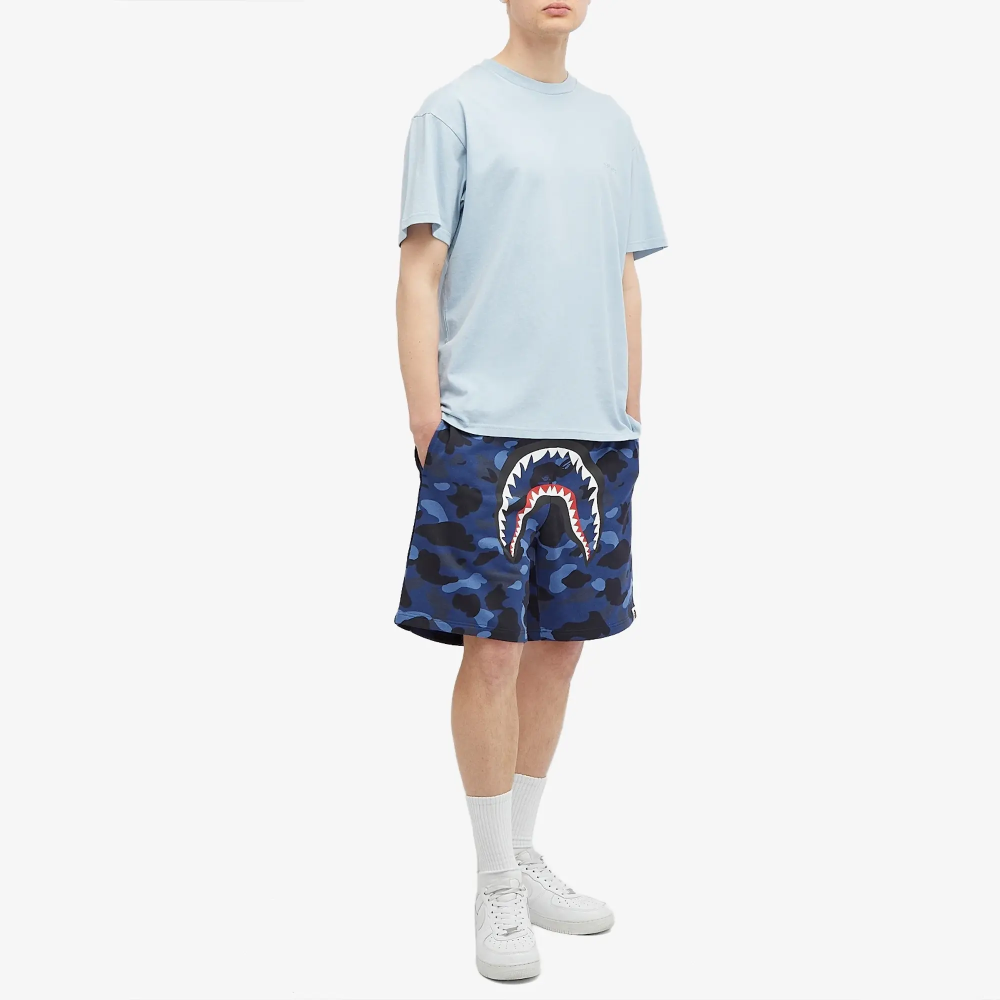 A Bathing Ape Men's Colour Camo Shark Sweat Shorts Navy