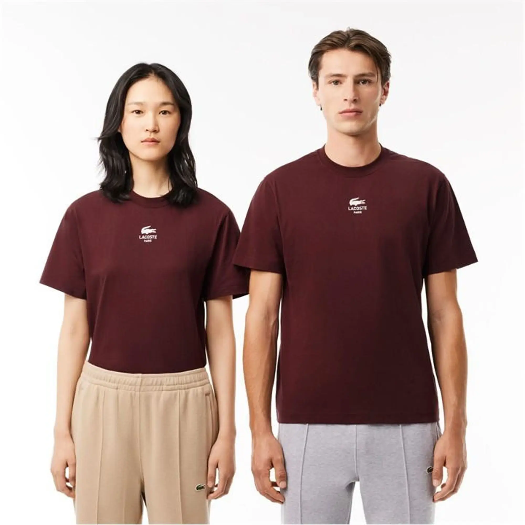 Lacoste Signature Print Cotton T-shirt - Bordeaux