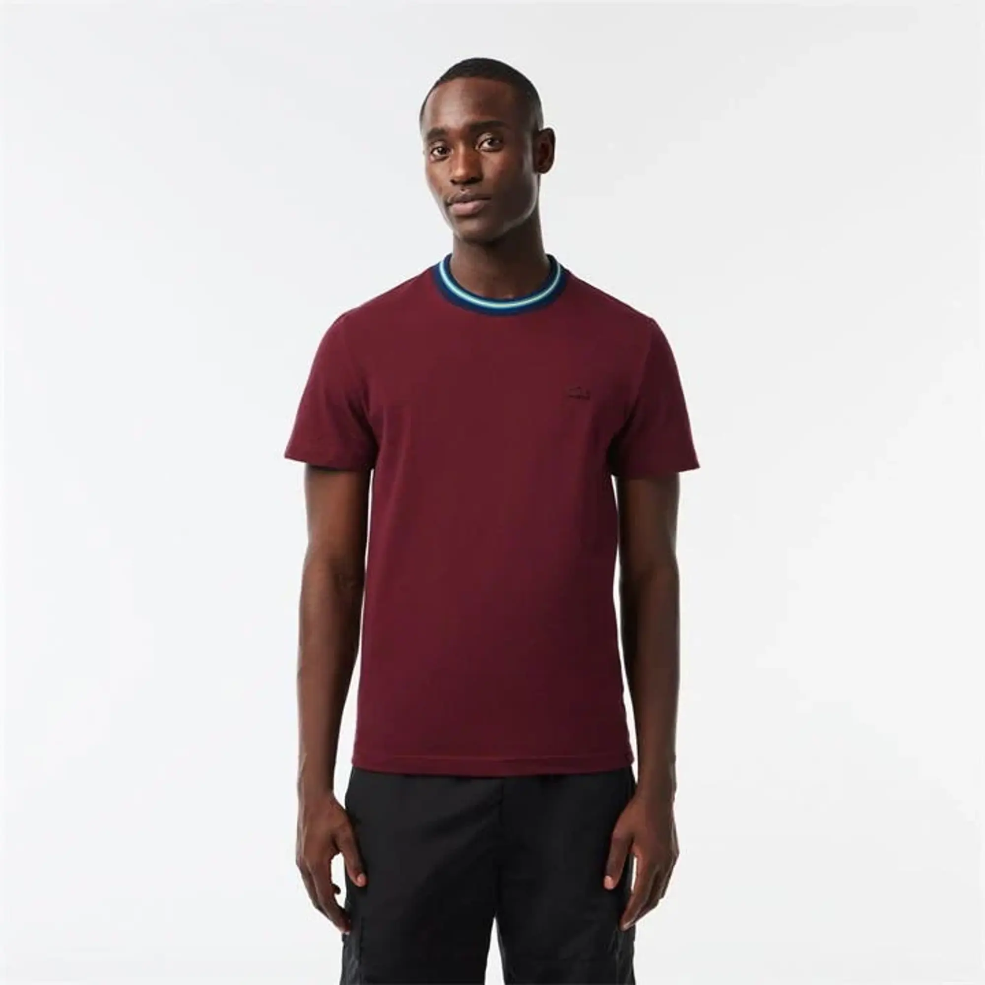 Lacoste Stripe Collar Stretch Piqué T-shirt - Bordeaux