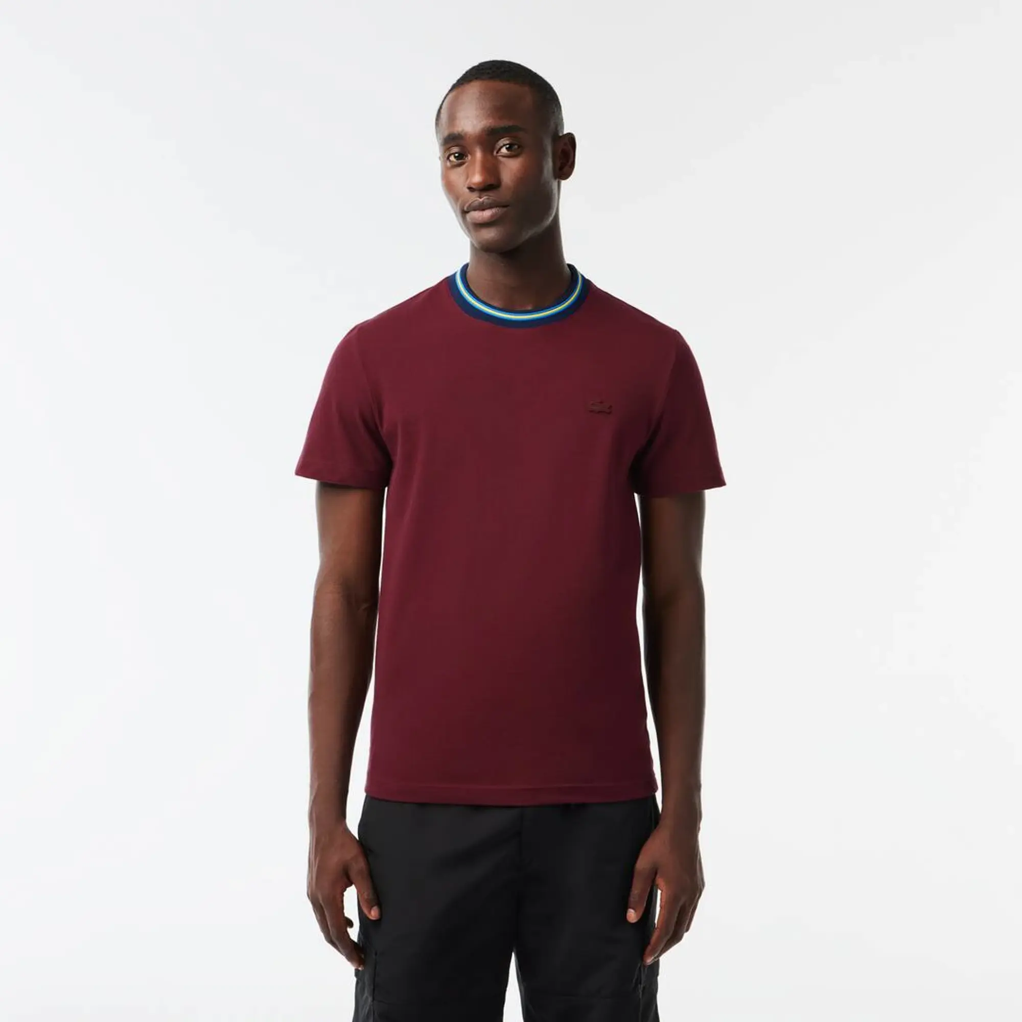 Lacoste Stripe Collar Stretch Piqué T-shirt - Bordeaux