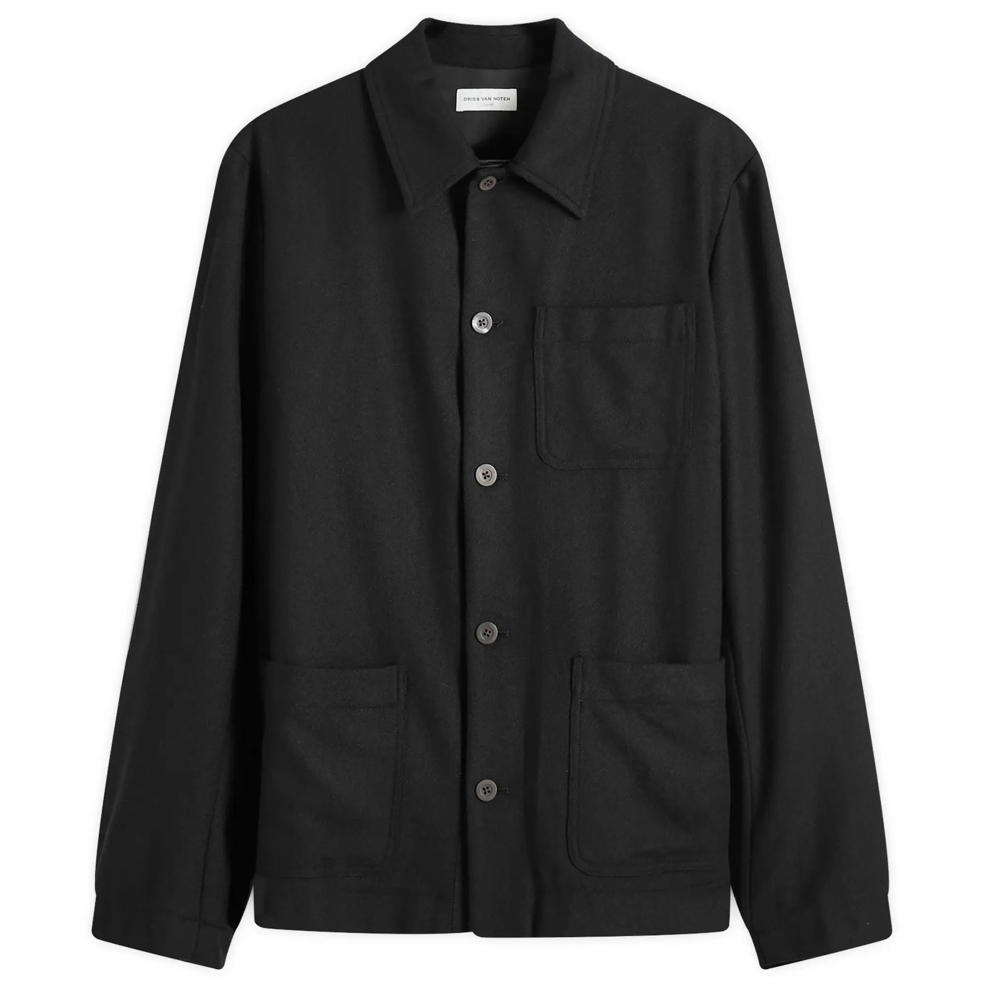 Dries Van Noten Men's Callop Wool Cashmere Shirt Jacket Black