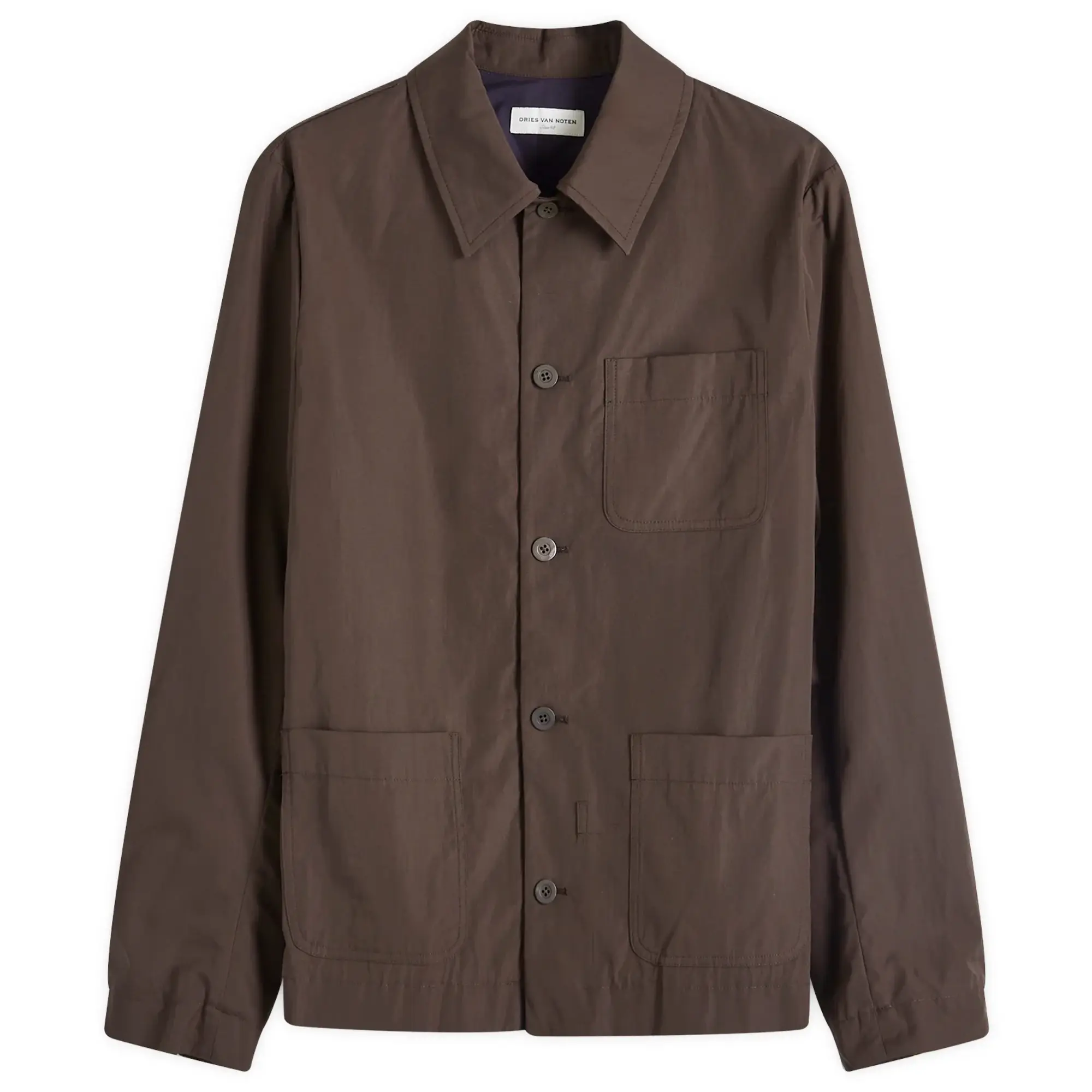 Dries Van Noten Men's Collap Cotton Shirt Jacket Dark Brown