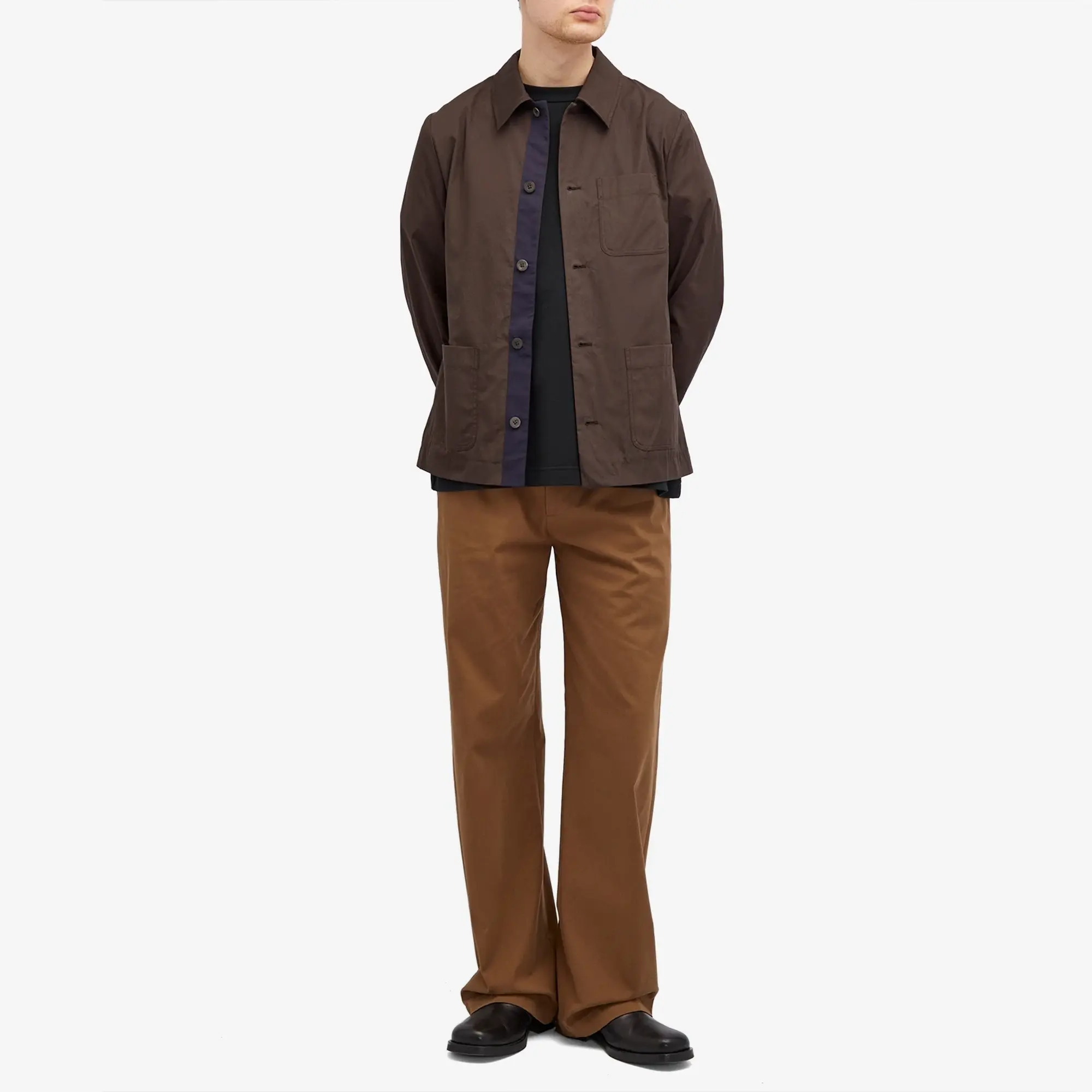 Dries Van Noten Men's Collap Cotton Shirt Jacket Dark Brown