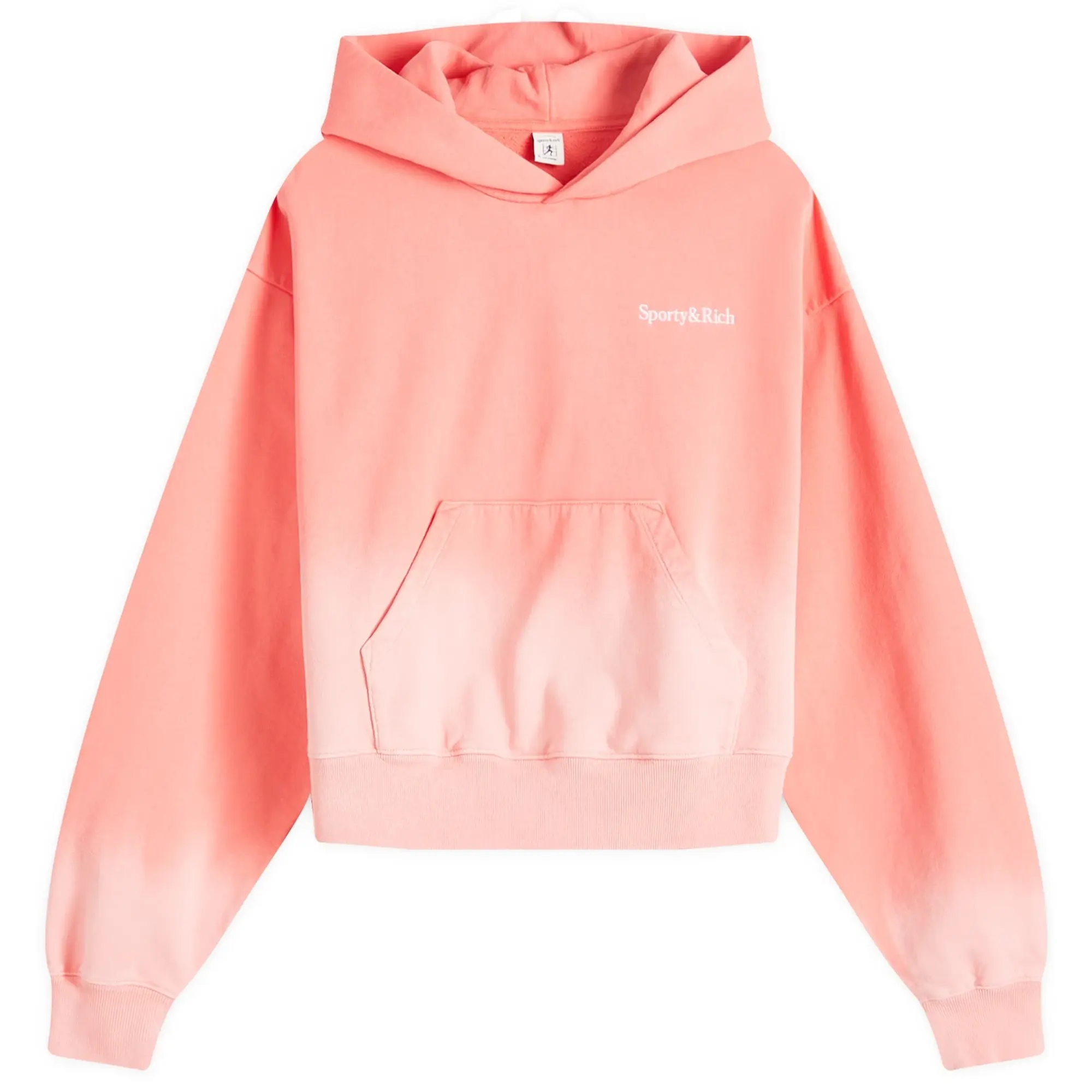 Sporty & Rich Women's Serif Embroidered Cropped Hoodie Dip Dye Pink