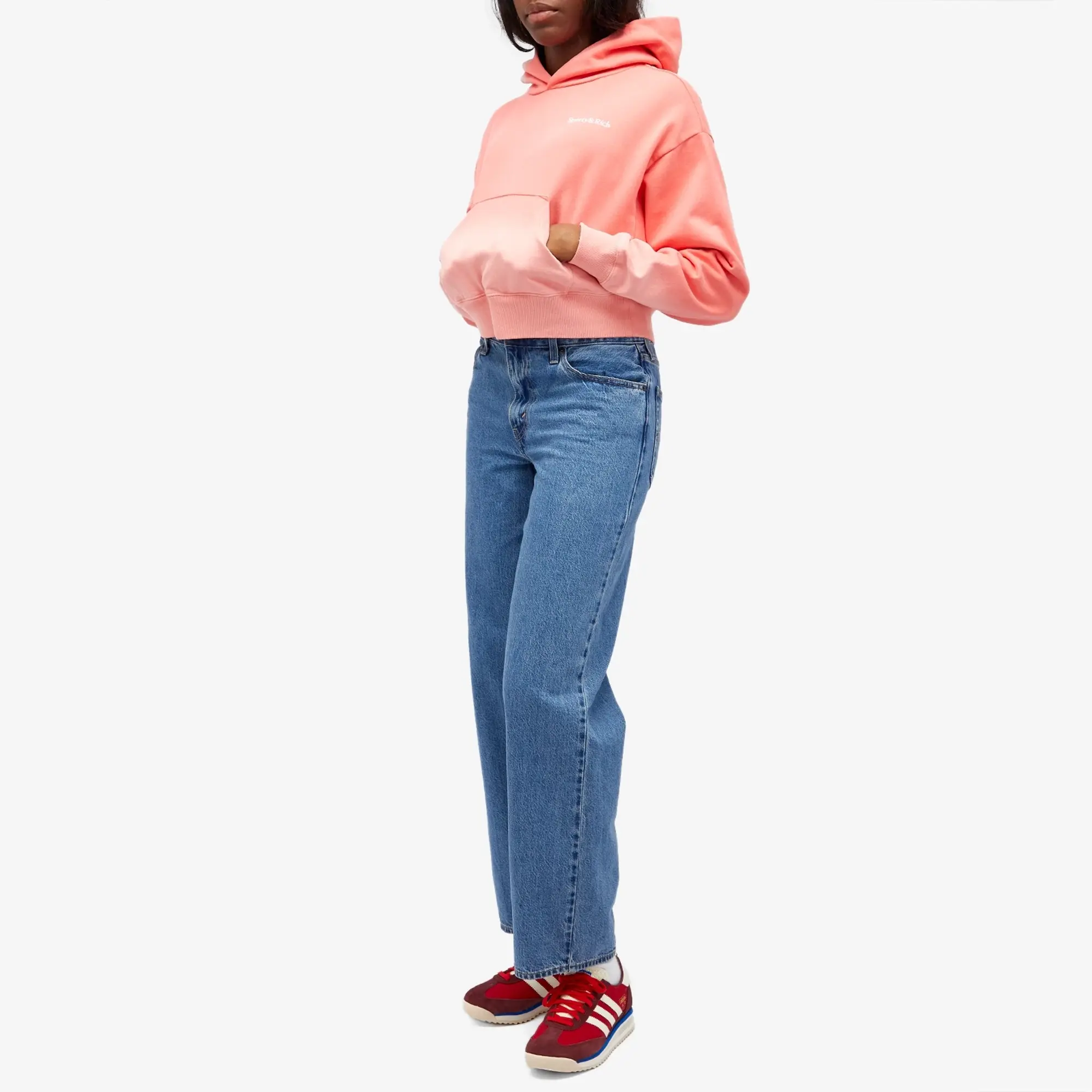 Sporty & Rich Women's Serif Embroidered Cropped Hoodie Dip Dye Pink