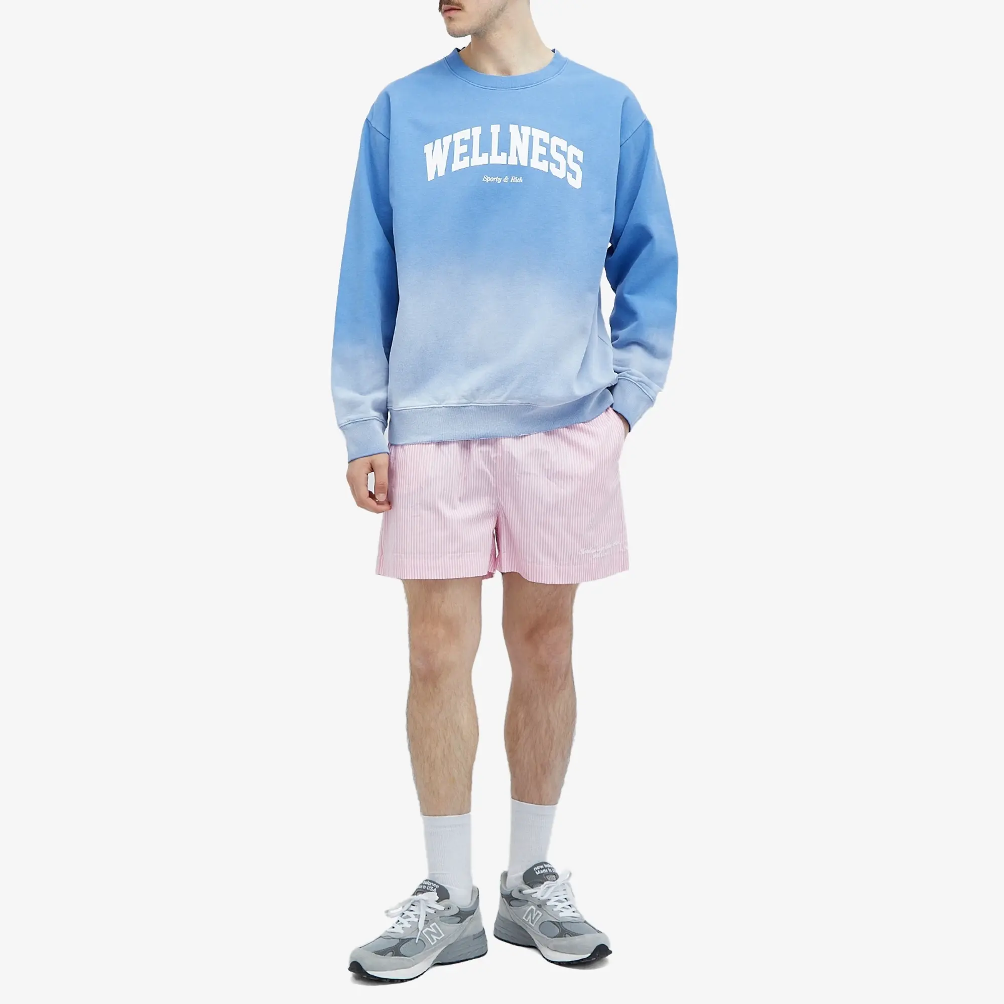 Sporty & Rich Wellness Ivy Crewneck Dip Dye Men Sweatshirts Blue
