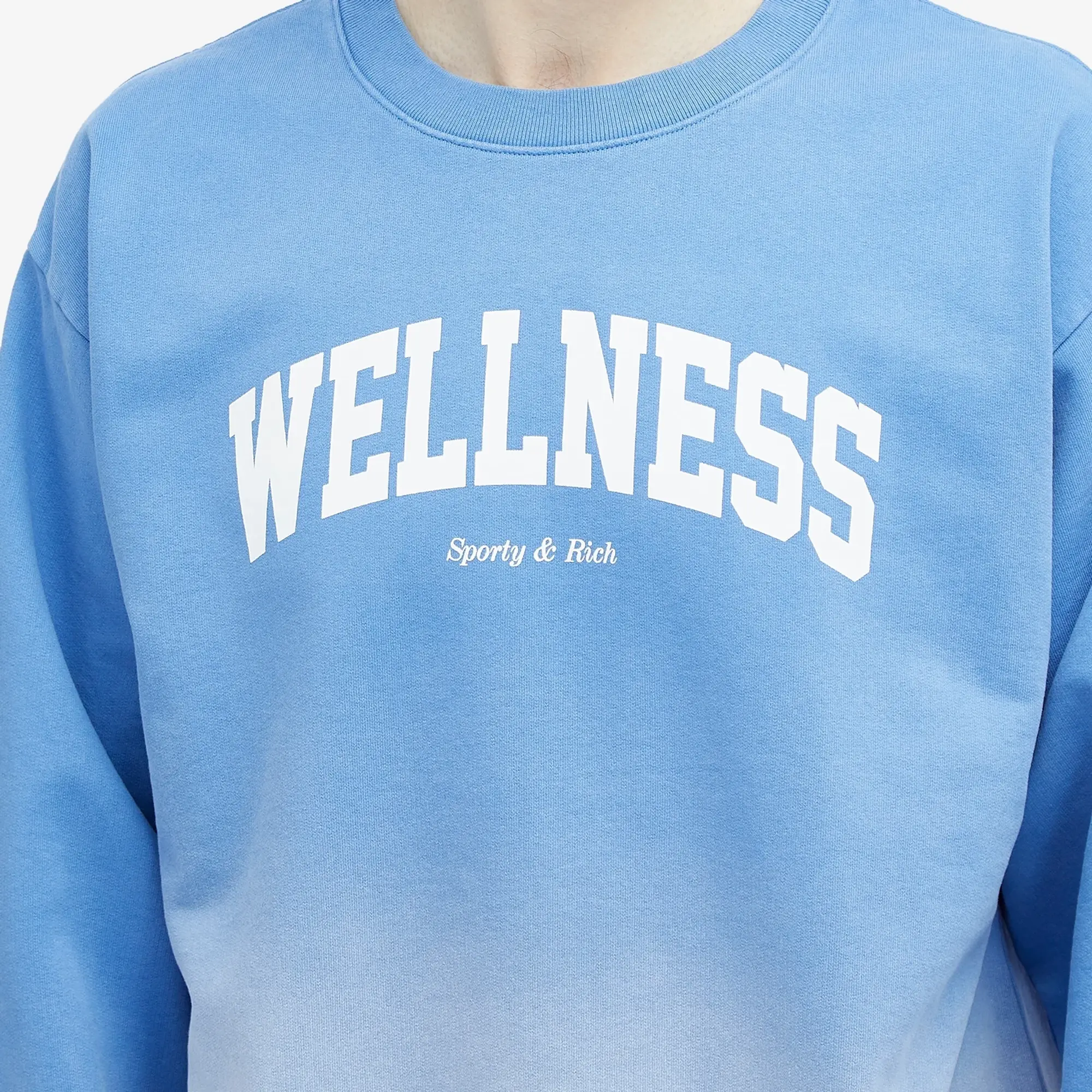 Sporty & Rich Wellness Ivy Crewneck Dip Dye Men Sweatshirts Blue